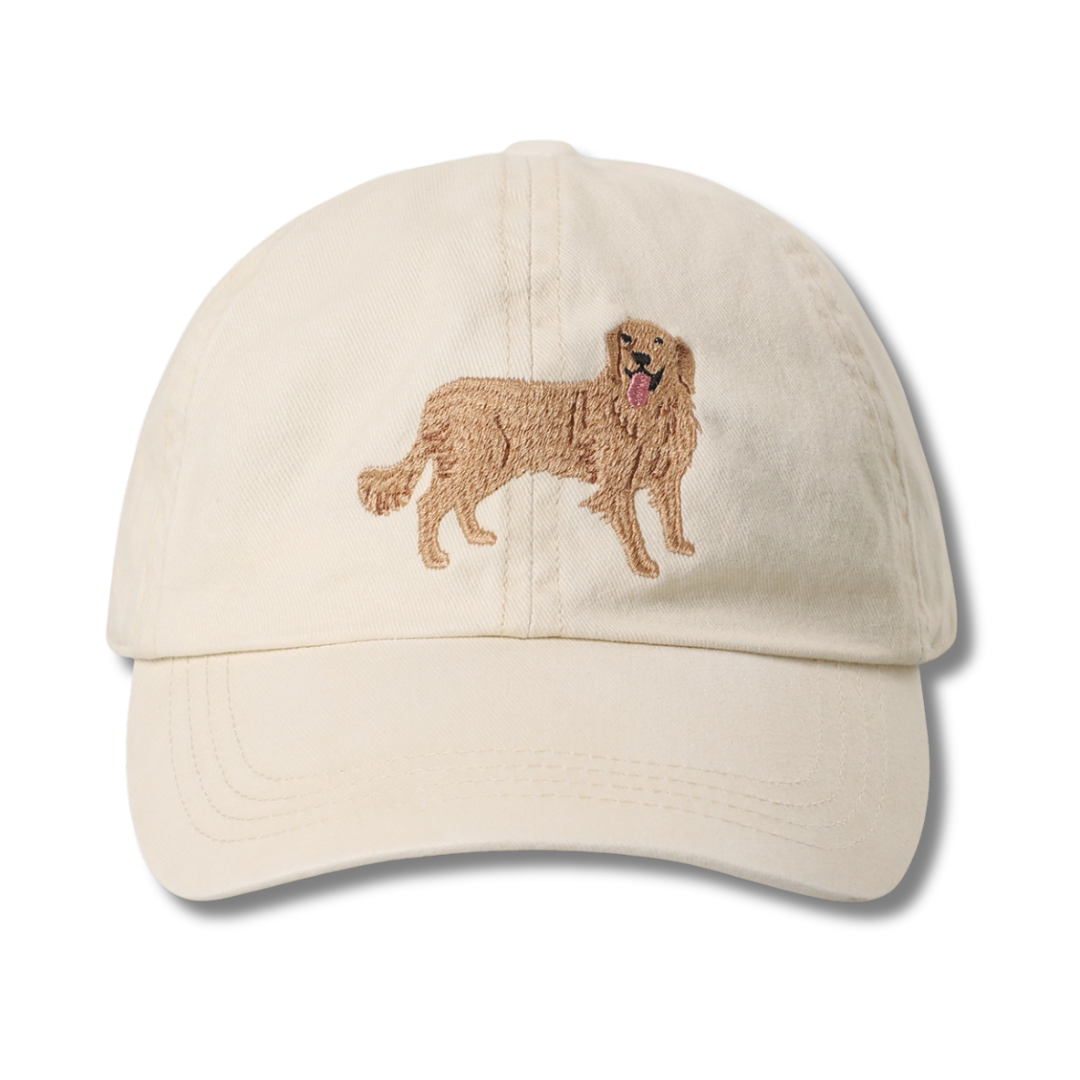 Golden Retriever Dog Embroidered Beige Cotton Baseball Cap