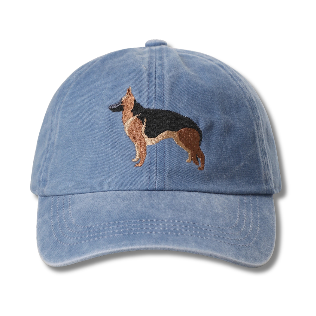 German Shepherd Retriever Dog Embroidered Blue Denim Cotton Baseball Cap