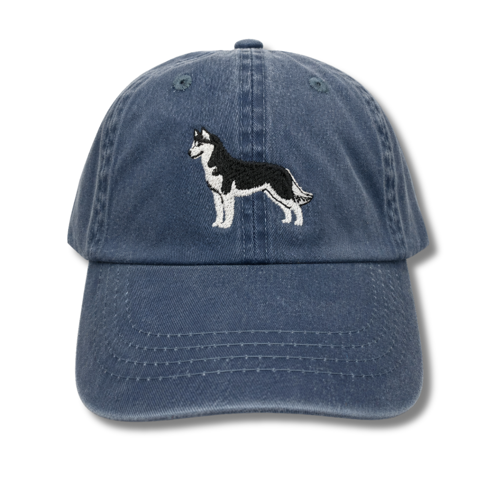 Black and White Siberian Husky Denim Baseball Cap