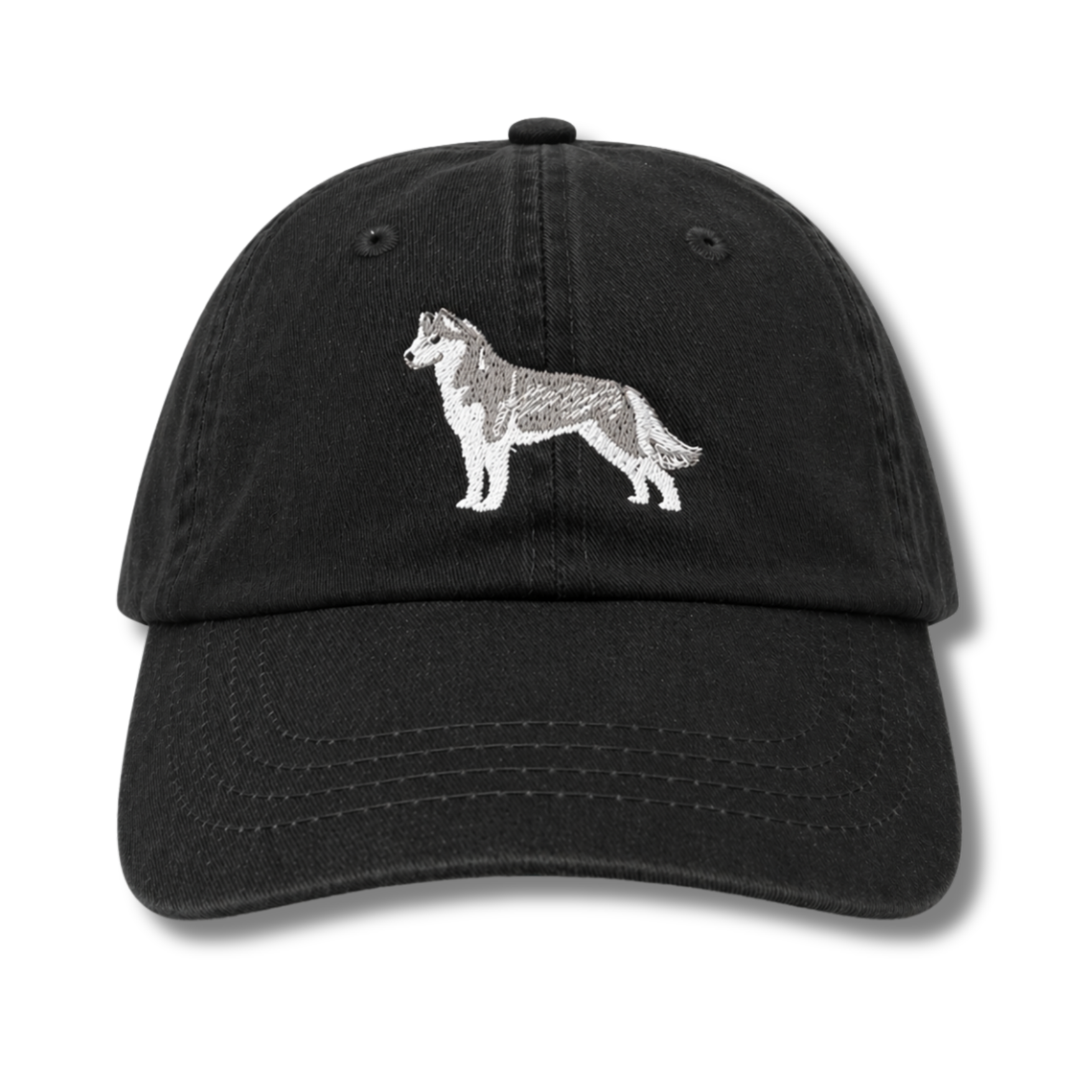 Gray and White Siberian Husky Black Baseball Cap