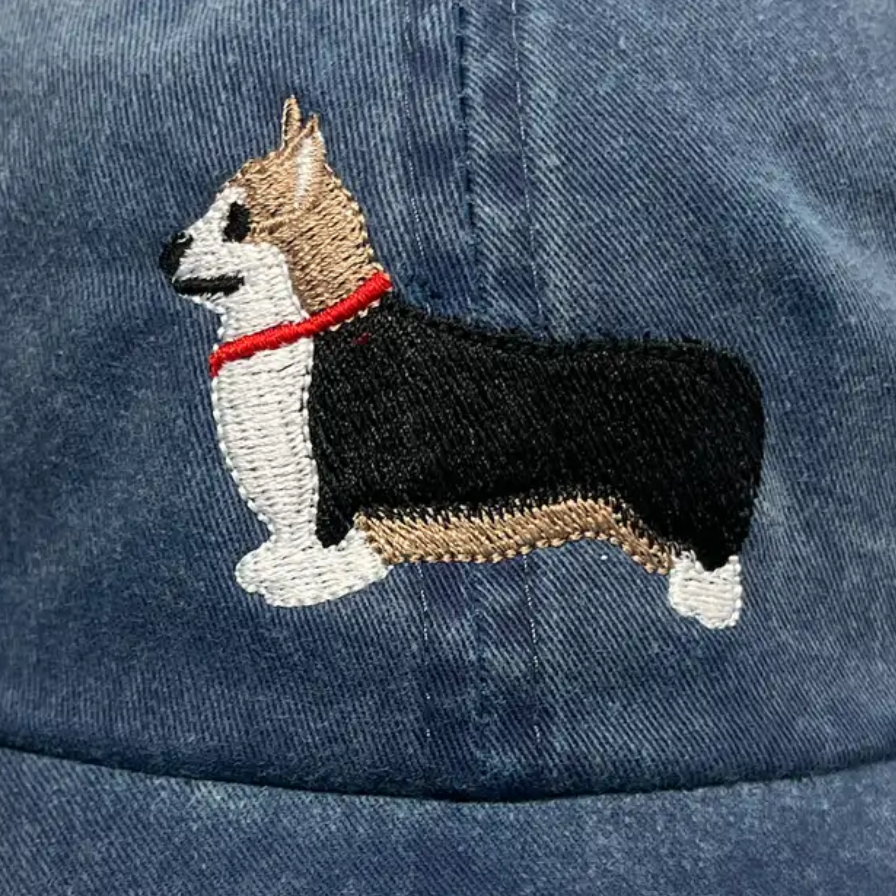 Red-Headed Tricolor Pembroke Corgi Embroidered Denim Baseball Cap