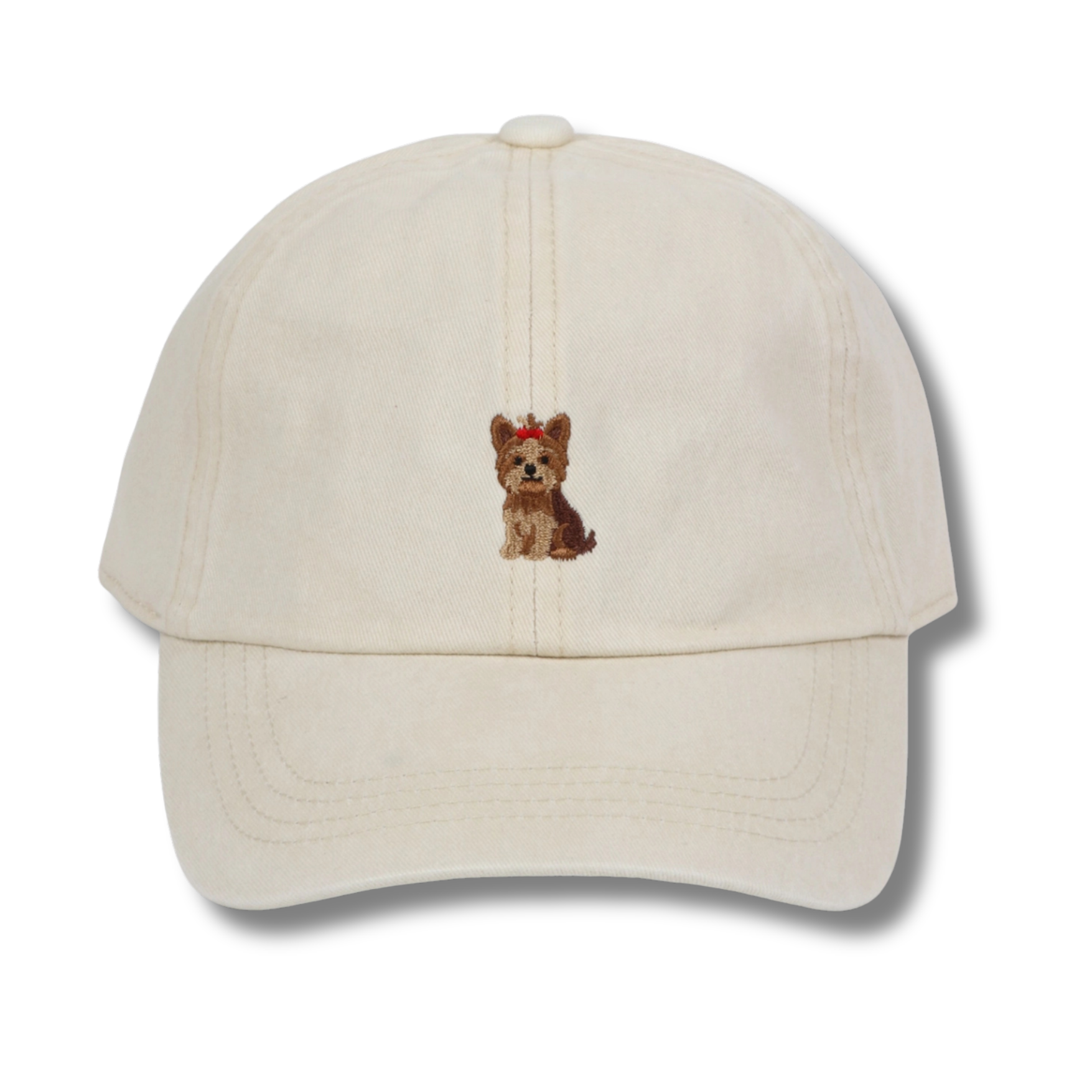 Yorkie Embroidered Beige Baseball Cap