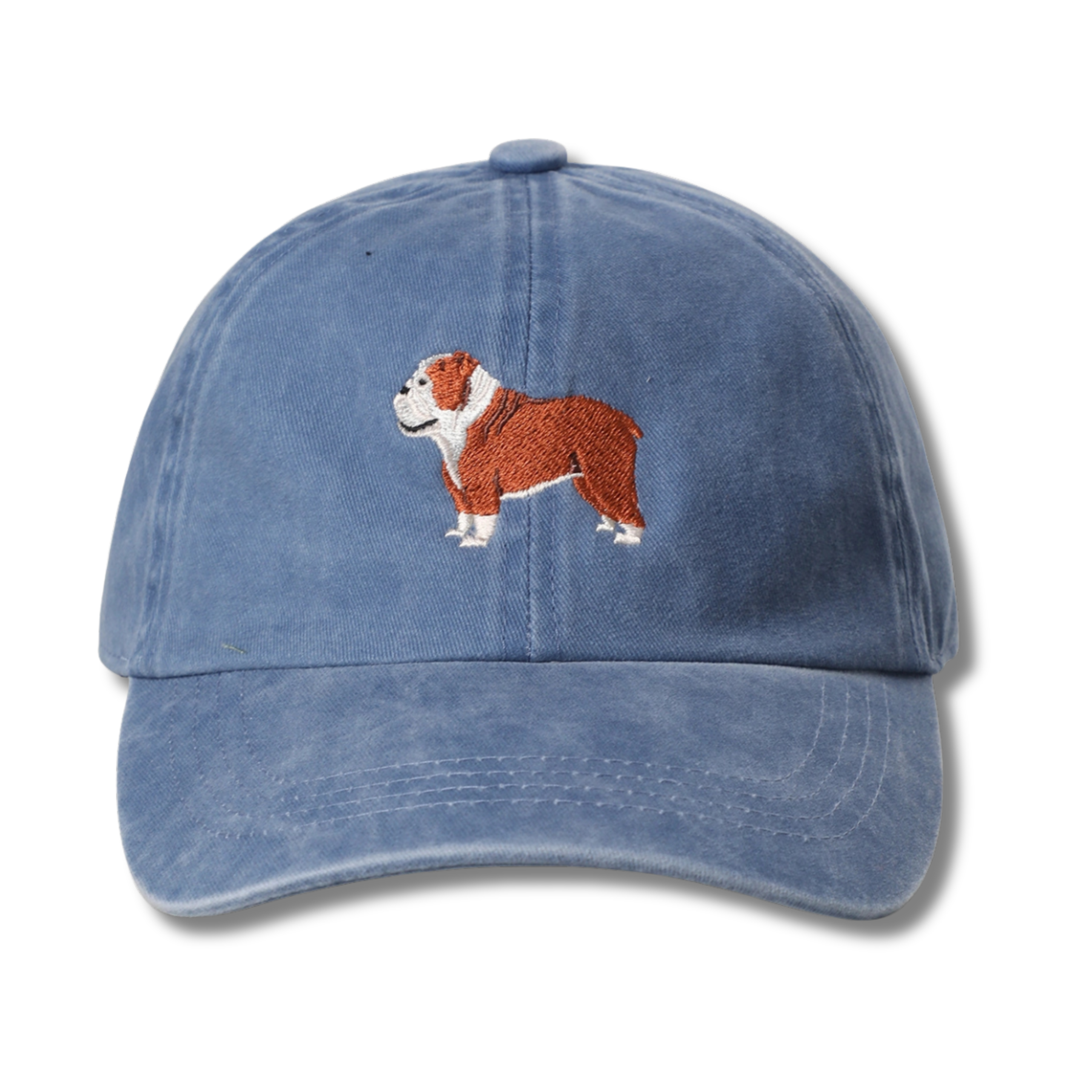 English Bulldog Embroidered Blue Cotton Baseball Cap