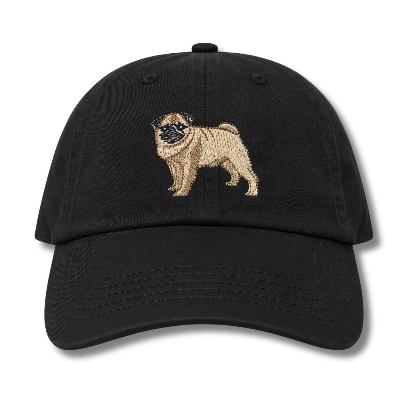 Pug Embroidered Black Baseball Cap