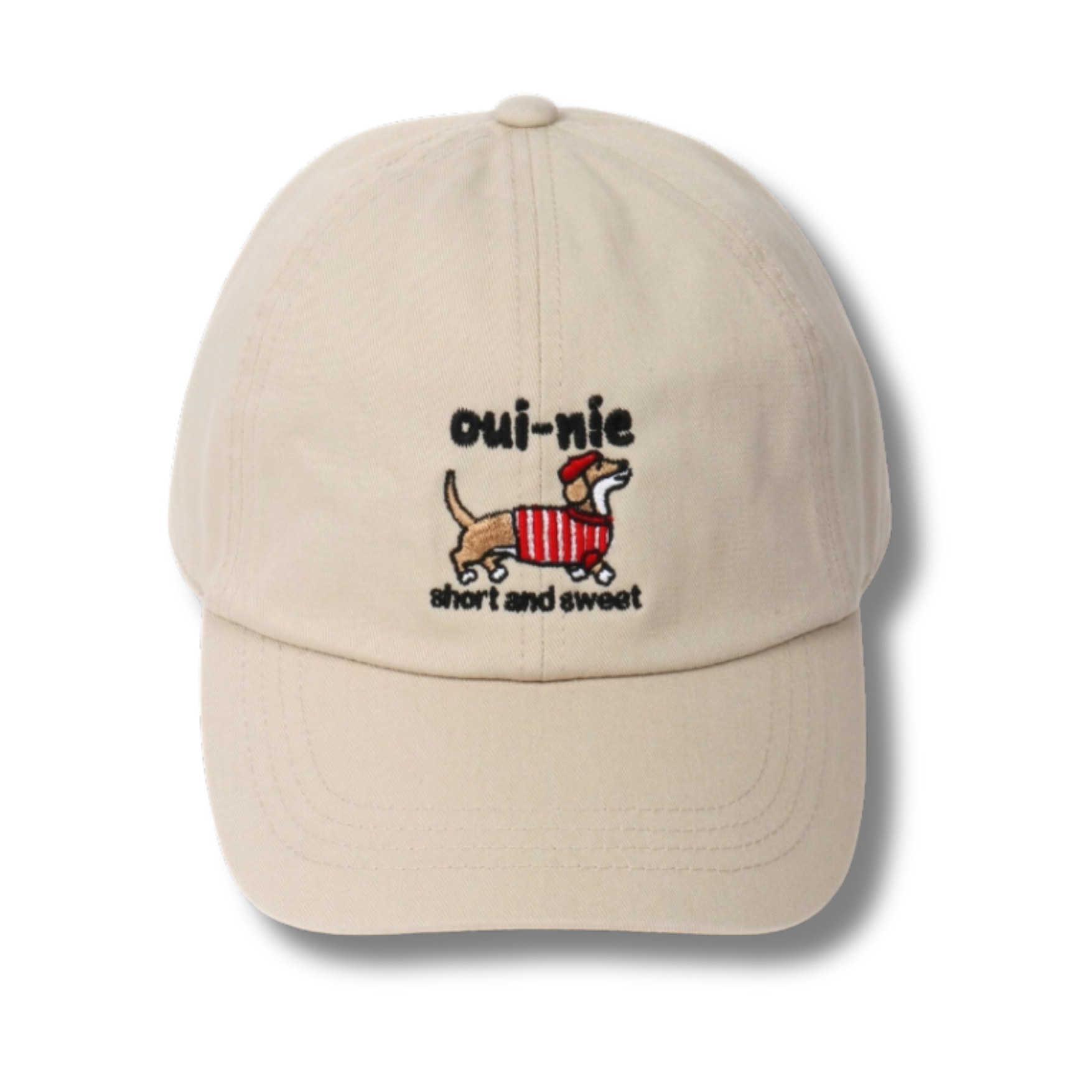 Oui-Nie Embroidered Beige Baseball Cap