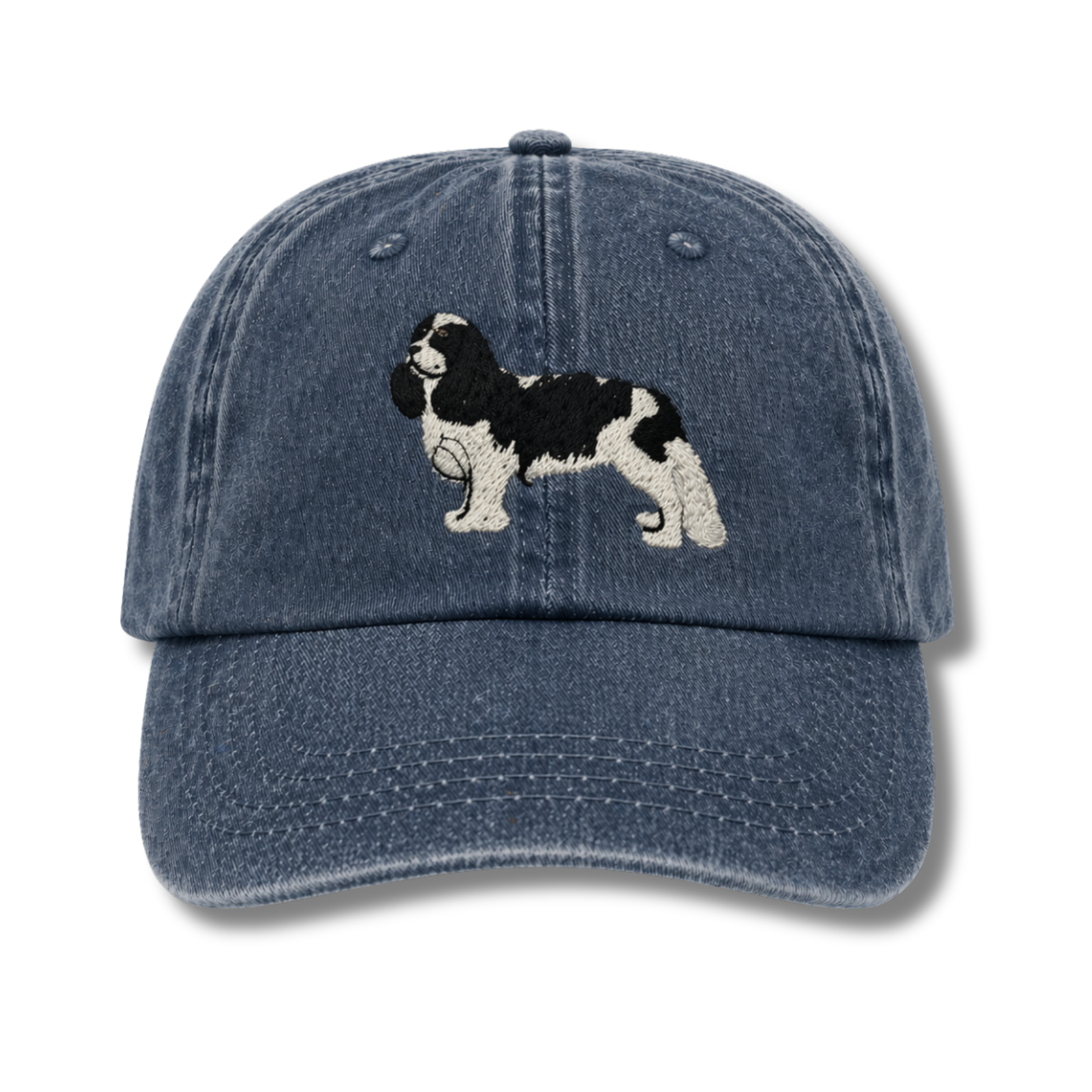 Tri Color King Charles Cavalier Embroidered Denim Baseball Cap
