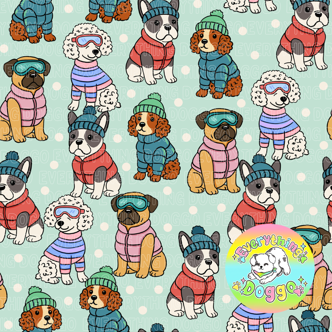 Winter Pups (Green) - Bandana (Reversible)