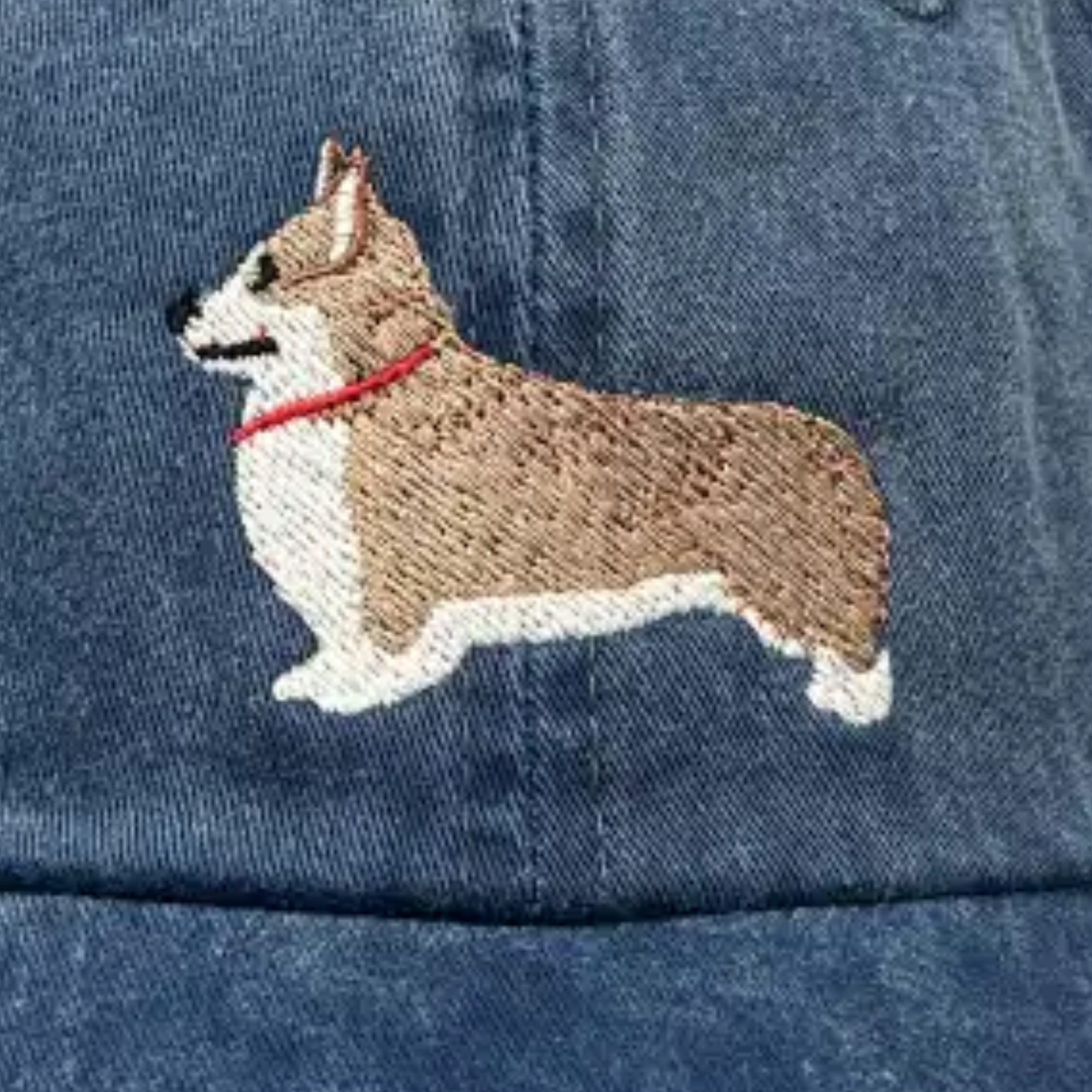 Fawn Pembroke Corgi Embroidered Denim Baseball Cap