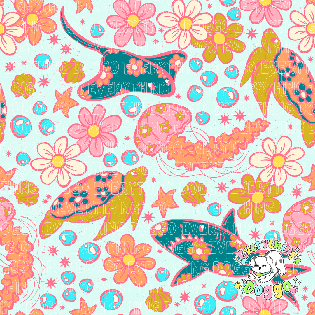 Floral Sea Animals - Active Snap On Bandana