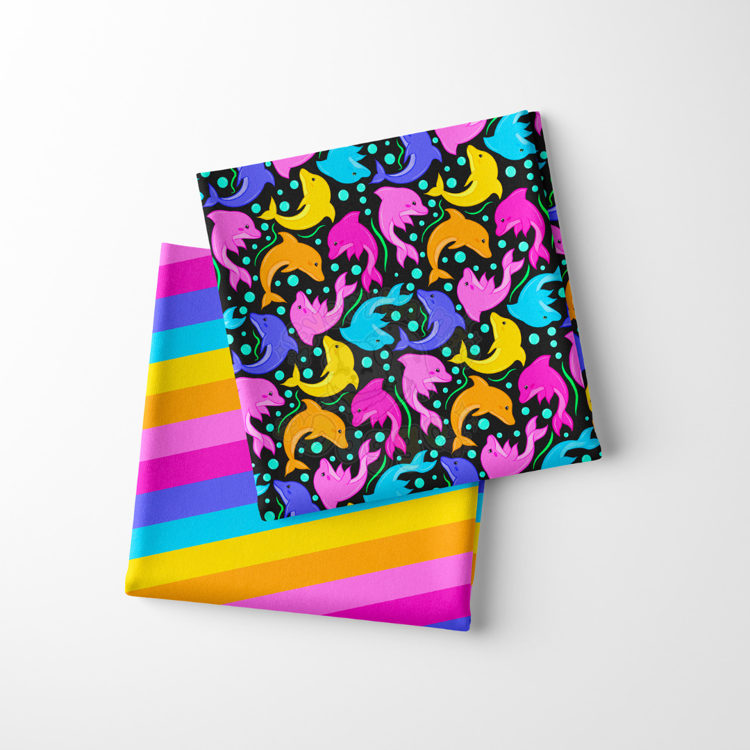 Neon Dolphins - Active Snap On Bandana (Reversible)