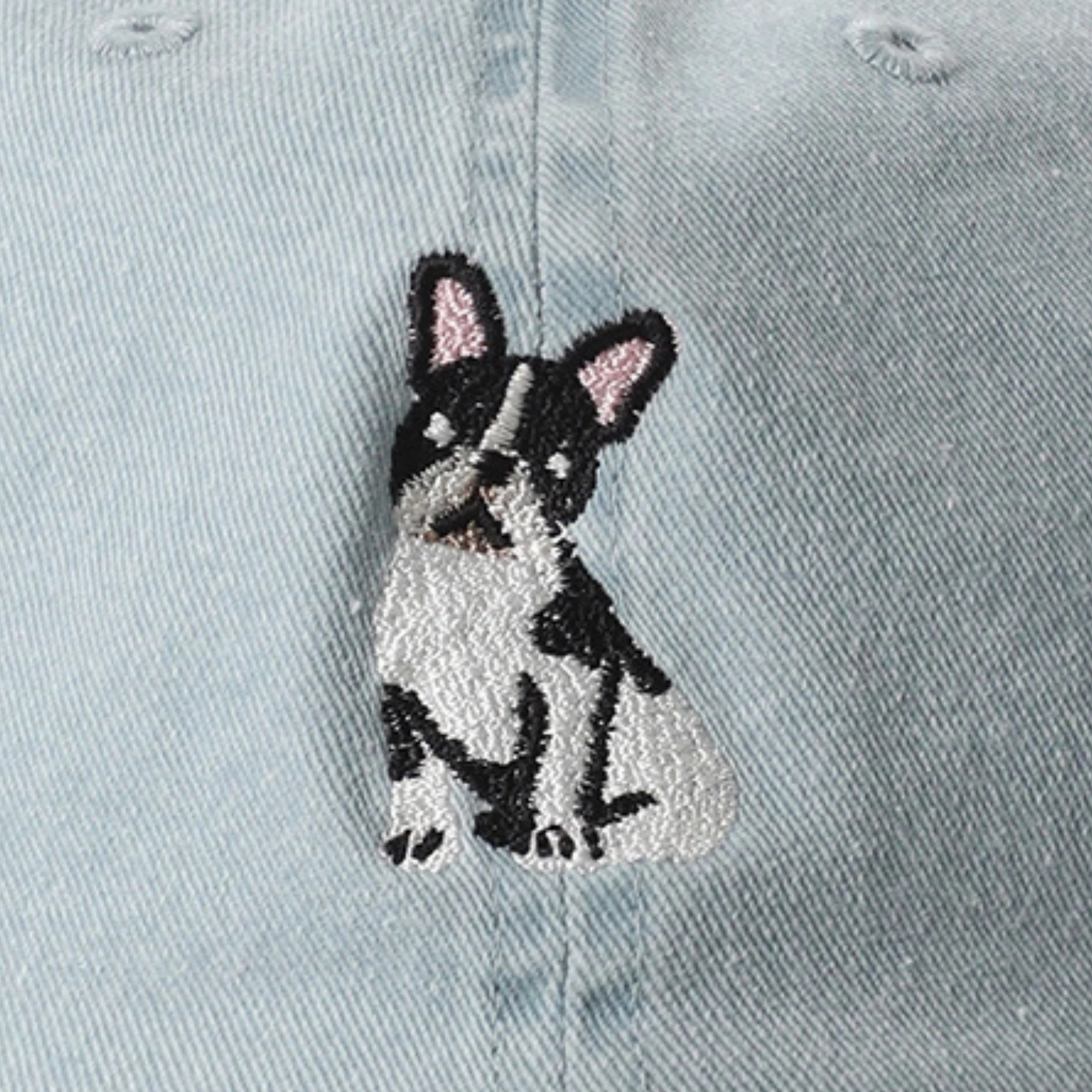 Boston Terrier Embroidered Light Blue Cotton Baseball Cap