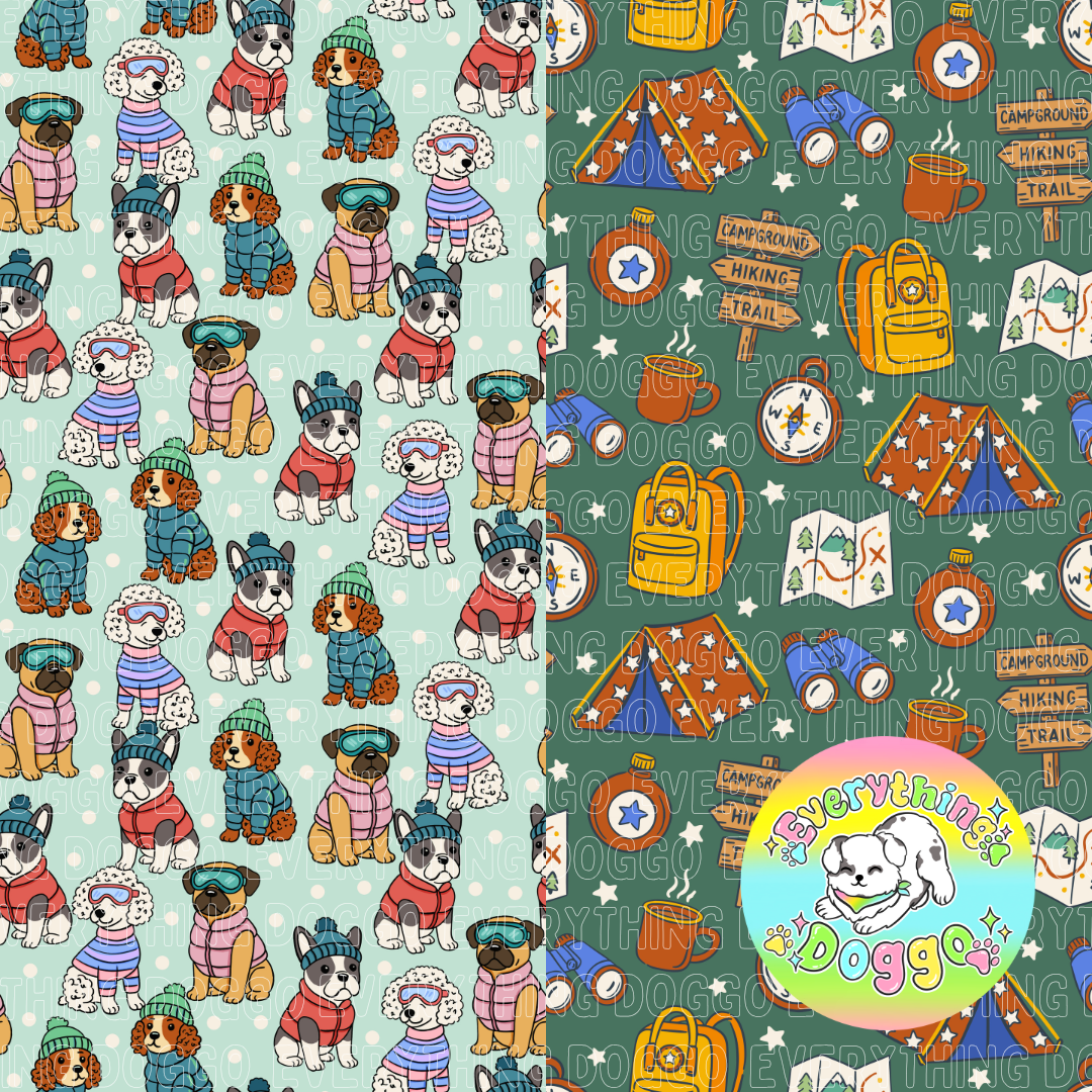 Winter Pups (Green) - Bandana (Reversible)