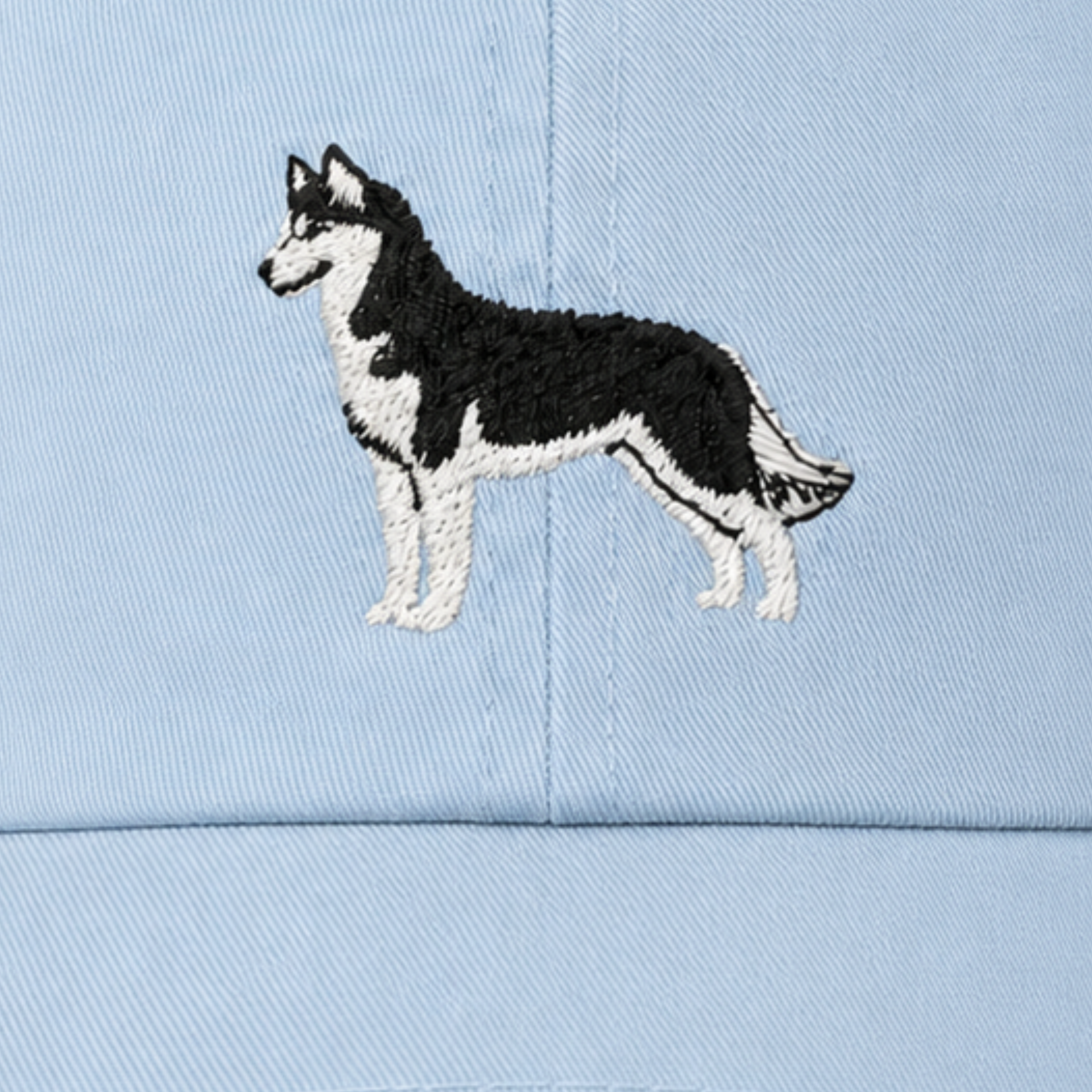 Black and White Siberian Husky Light Blue Cotton Baseball Cap