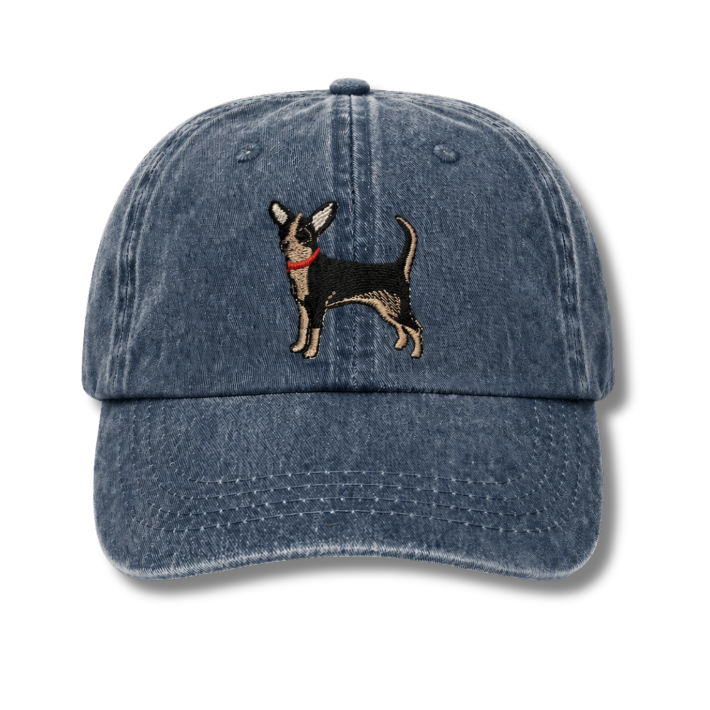 Black and Tan Chihuahua Embroidered Denim Baseball Cap