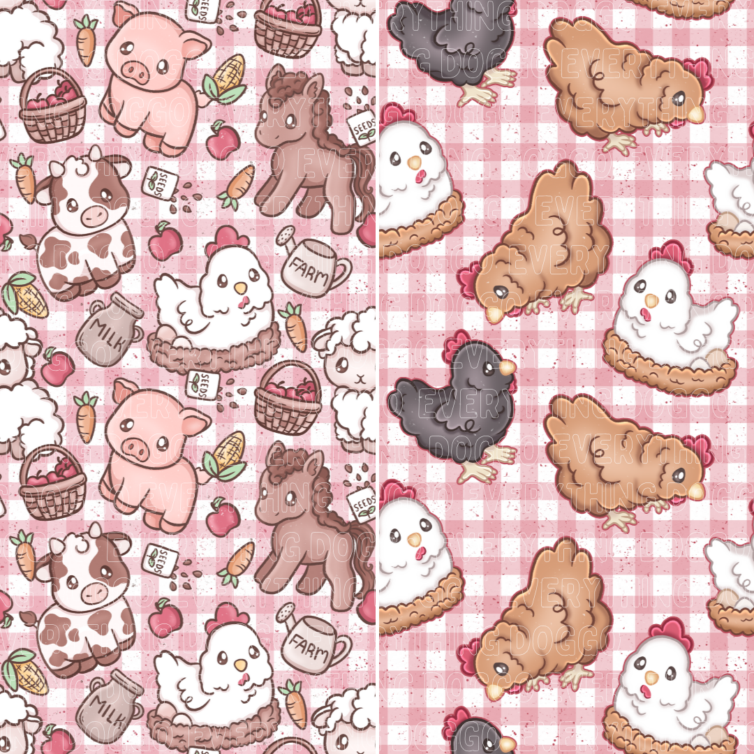Farm Animals (Red Gingham) - Bandana (Reversible)