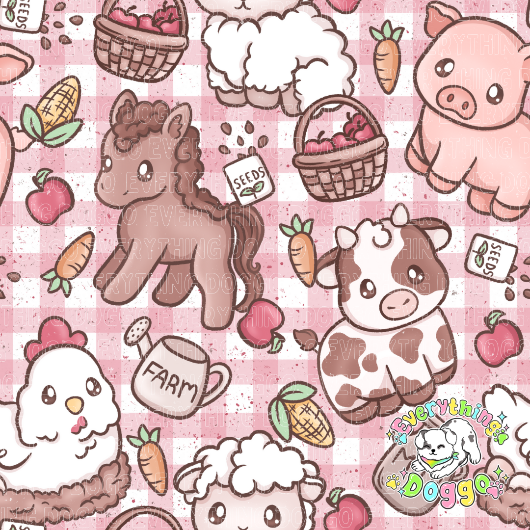 Farm Animals (Red Gingham) - Bandana (Reversible)