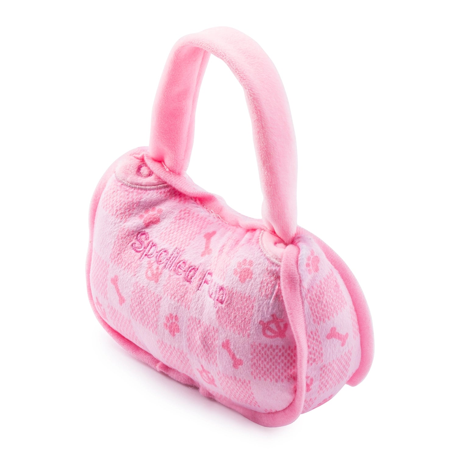 Pink Checker Chewy Vuiton Handbag Squeaker Dog Toy