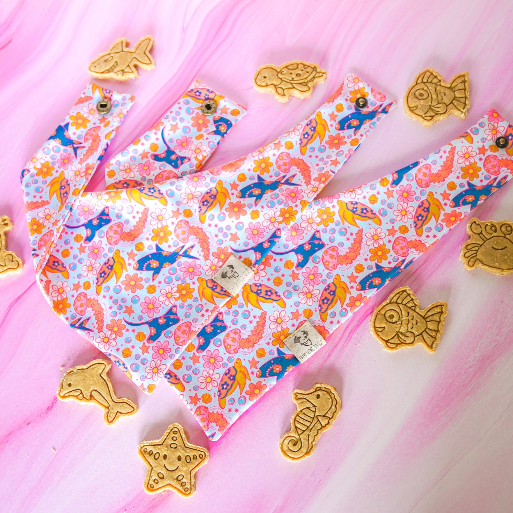 Floral Sea Animals - Active Snap On Bandana