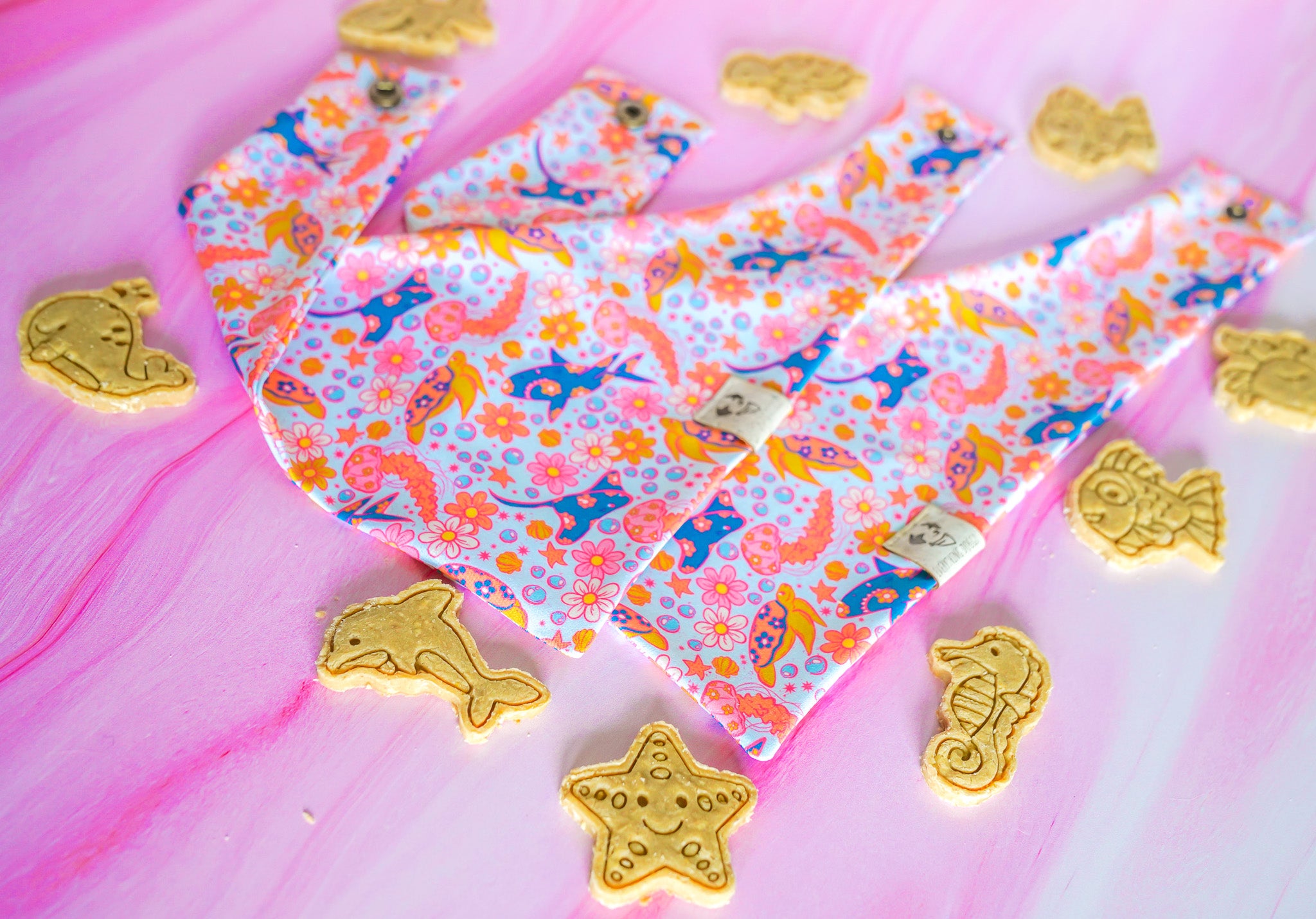 Floral Sea Animals - Active Snap On Bandana