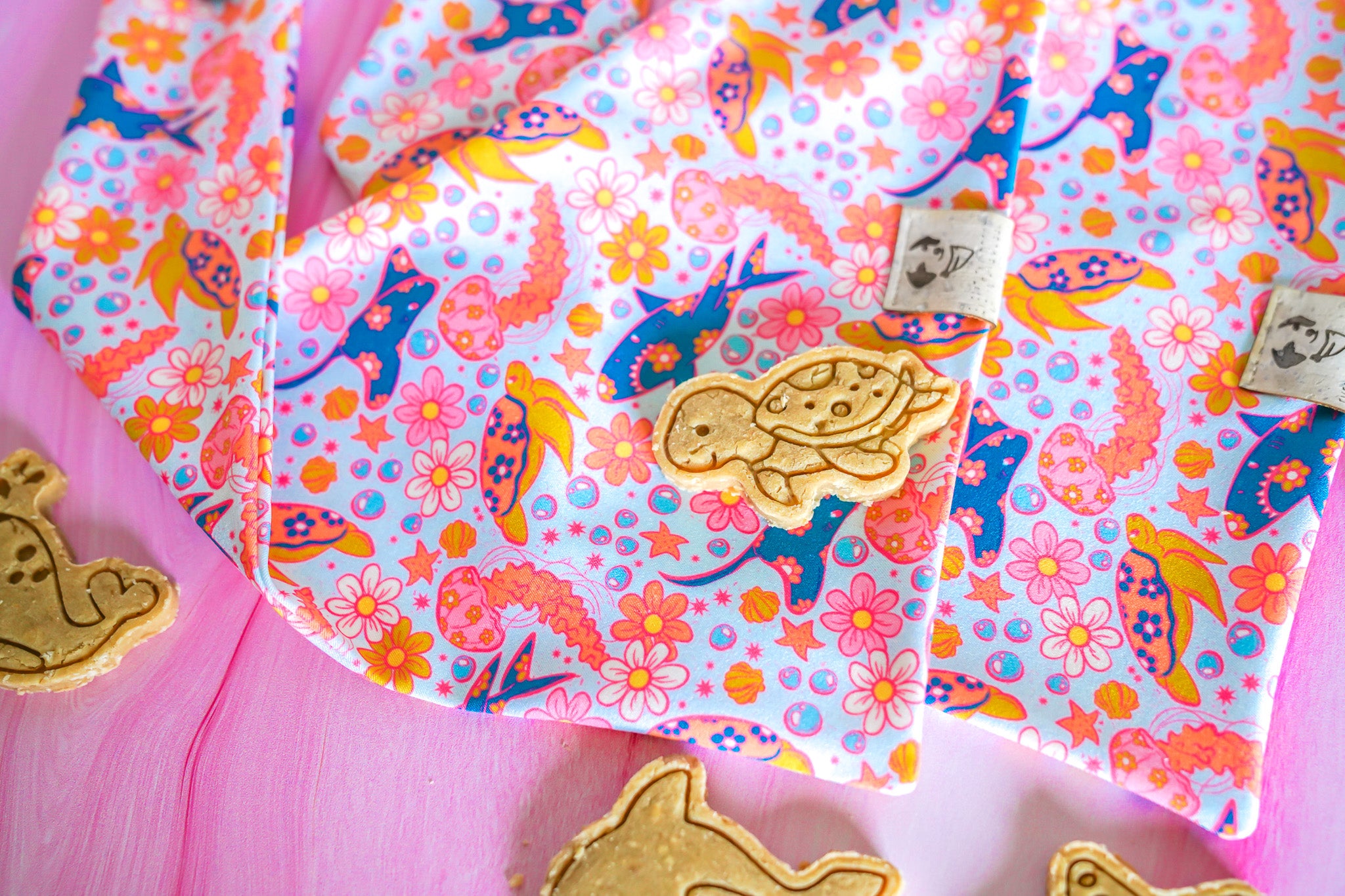 Floral Sea Animals - Active Snap On Bandana
