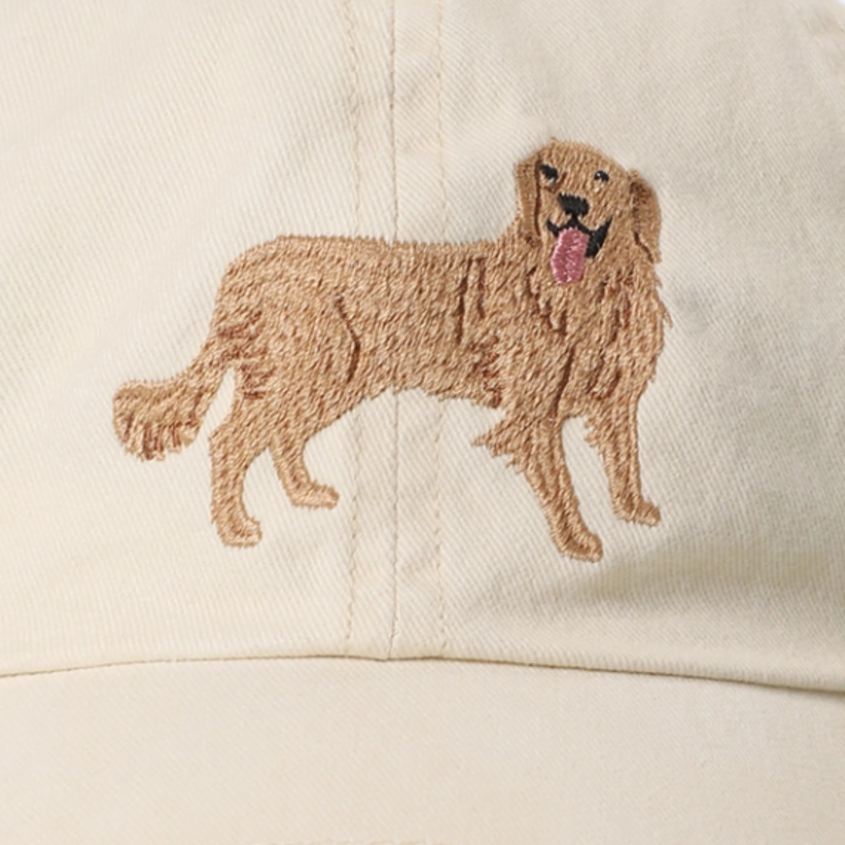 Golden Retriever Dog Embroidered Beige Cotton Baseball Cap