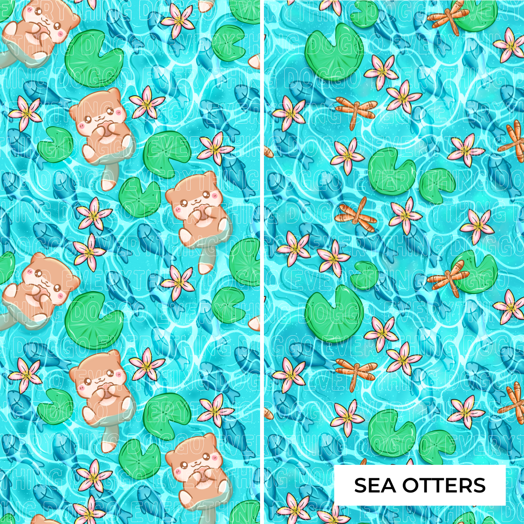 Cute Sea Otters - Active Snap On Bandana (Reversible)
