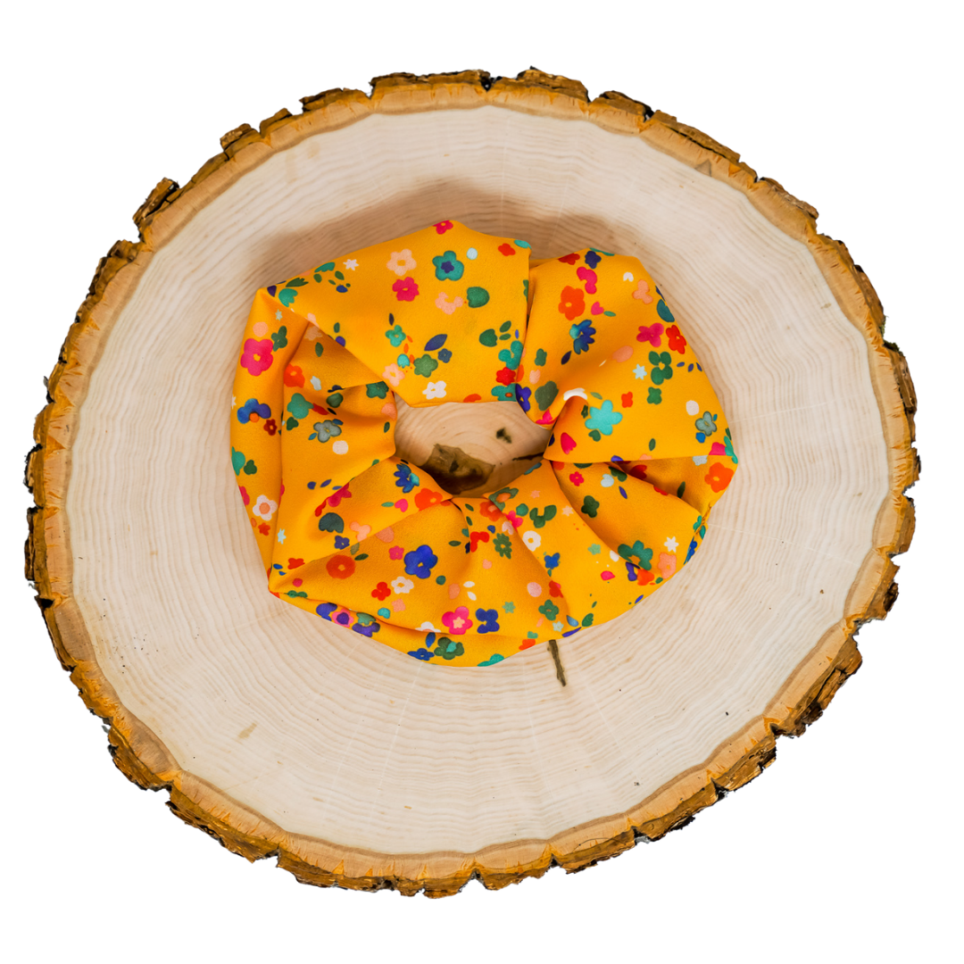 Ditsy Floral (Mustard) - Crepe De Chine Scrunchie