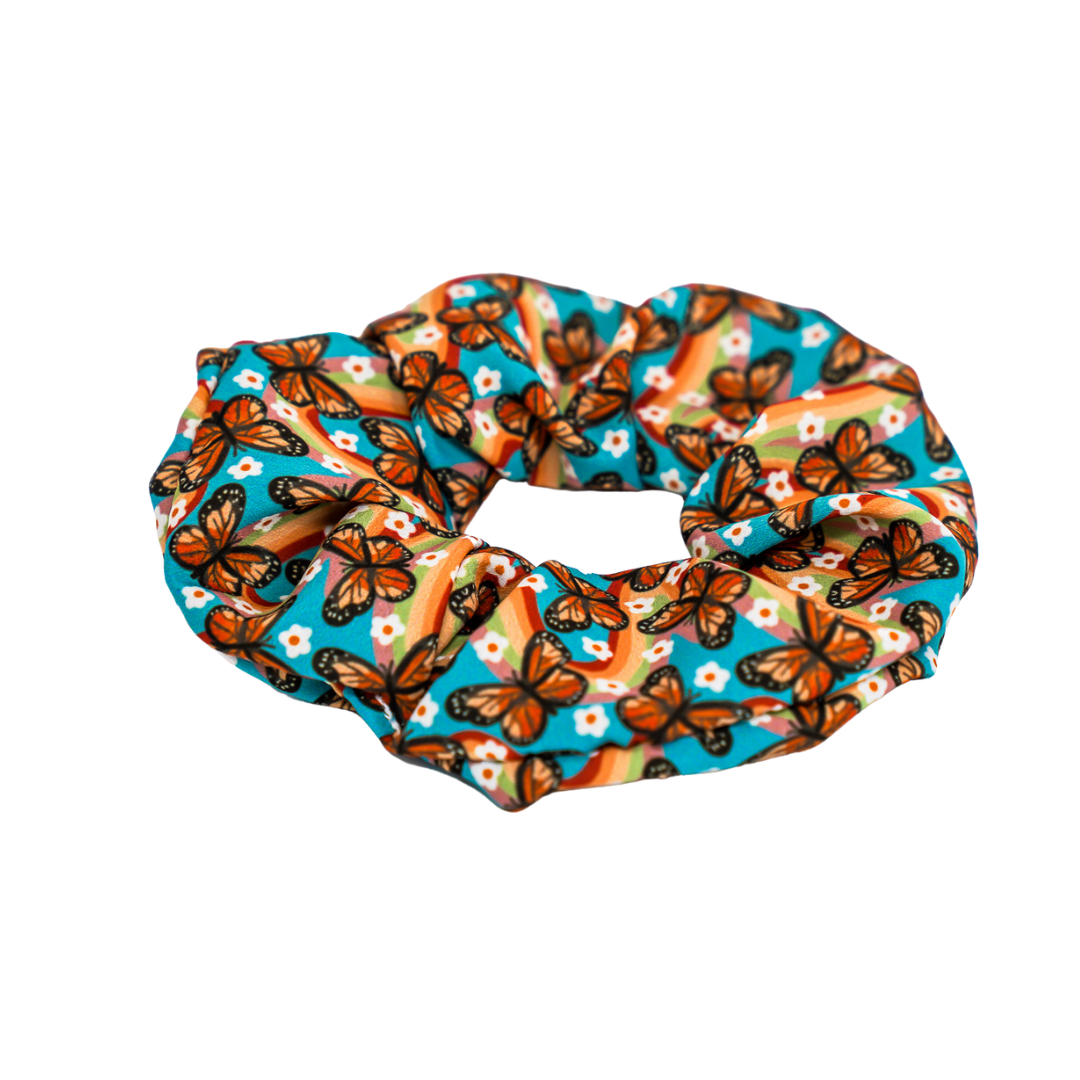 Rainbow Butterfly - Crepe De Chine Scrunchie