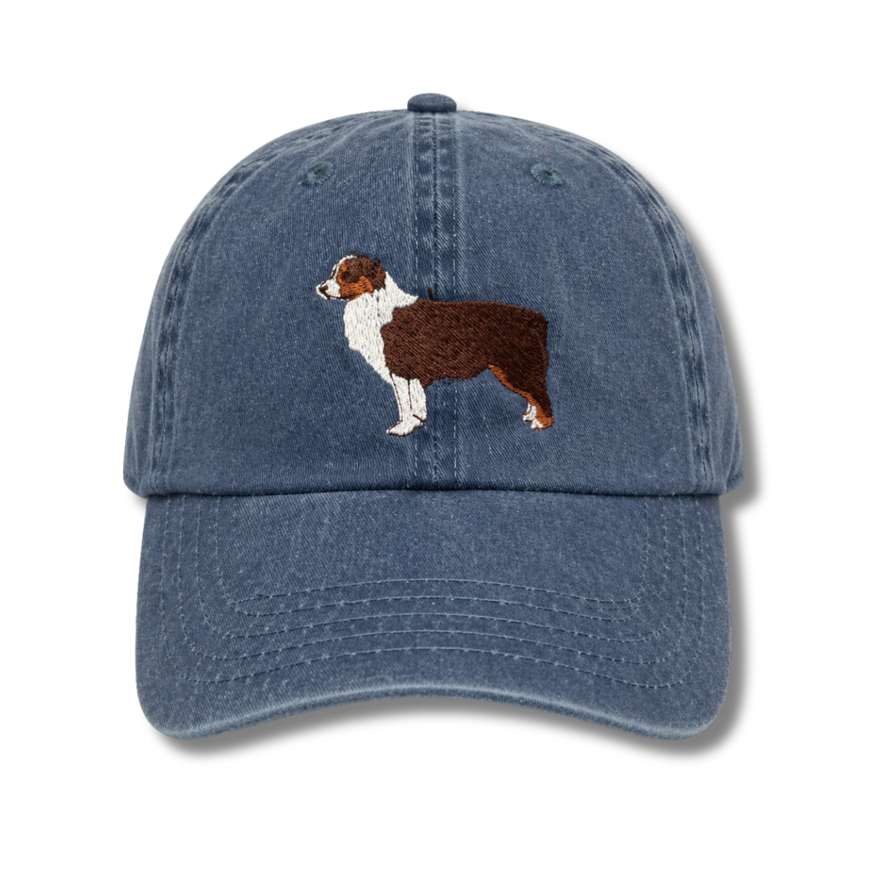 Red Tri Australian Shepherd Embroidered Denim Baseball Cap