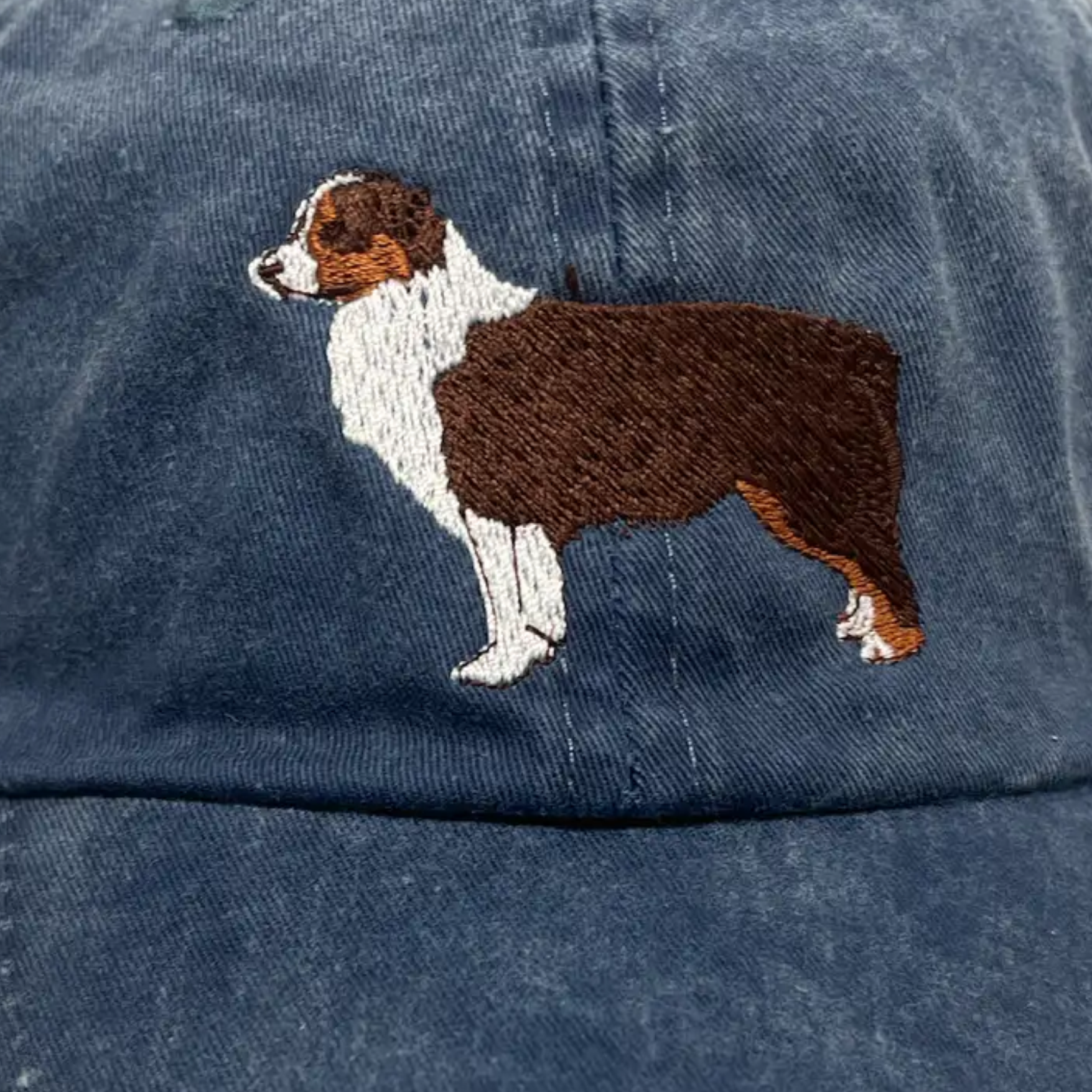 Red Tri Australian Shepherd Embroidered Denim Baseball Cap