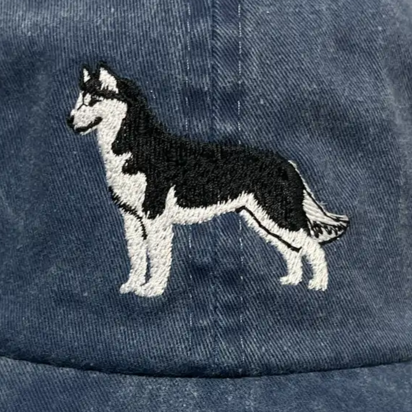 Black and White Siberian Husky Denim Baseball Cap