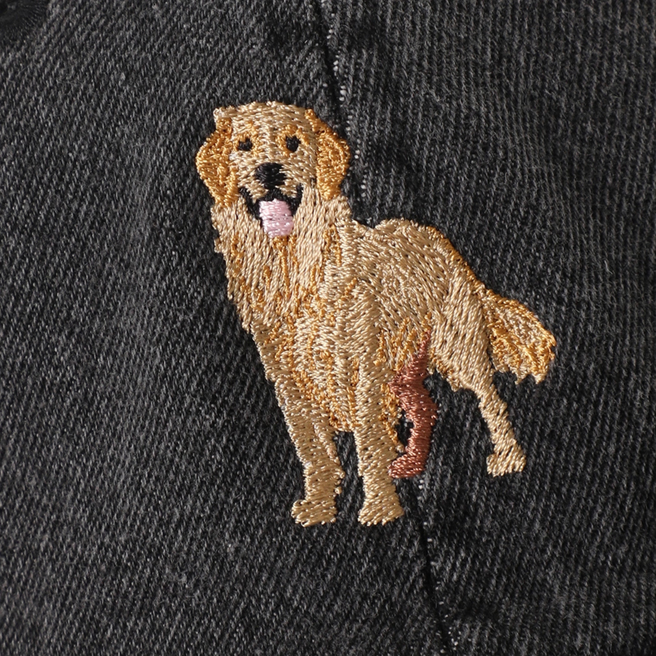 Golden Retriever Embroidered Baseball Hat, Black Denim Cap