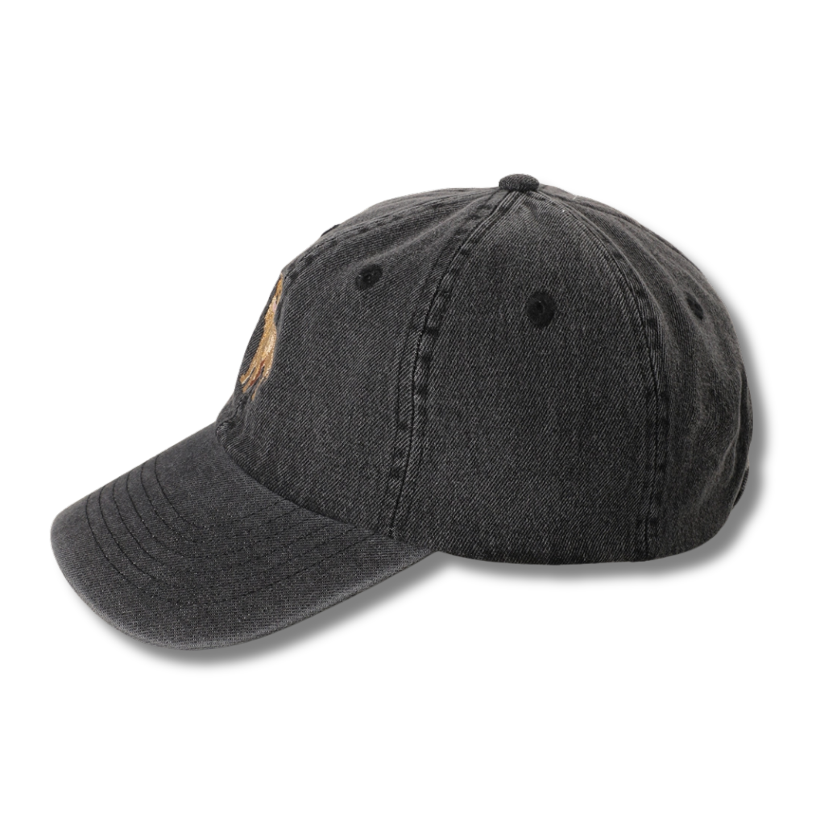 Golden Retriever Embroidered Baseball Hat, Black Denim Cap