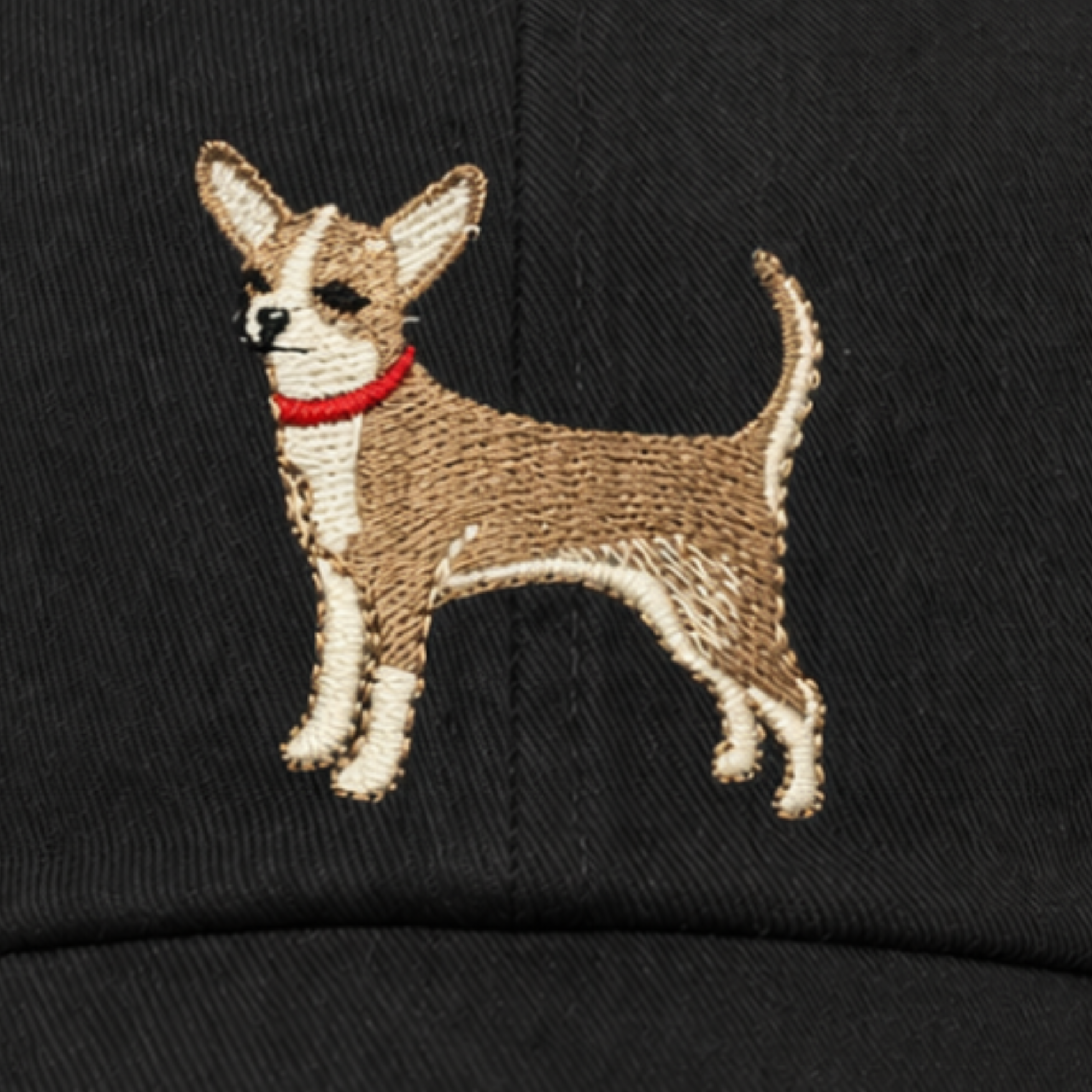 Fawn and White Chihuahua Embroidered Black Baseball Cap