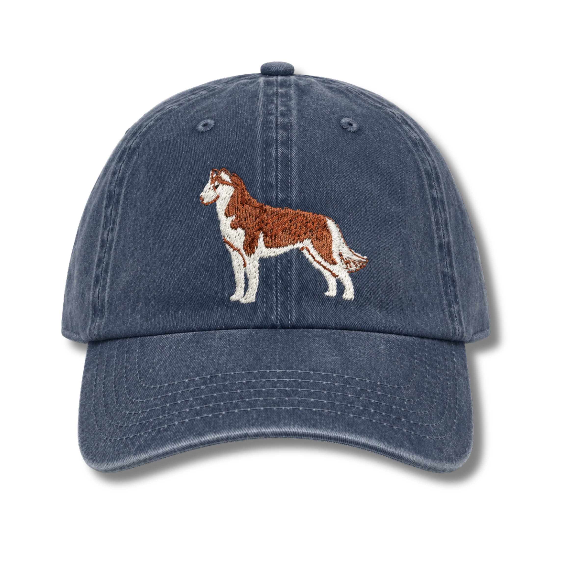 Red and White Siberian Husky Denim Baseball Cap