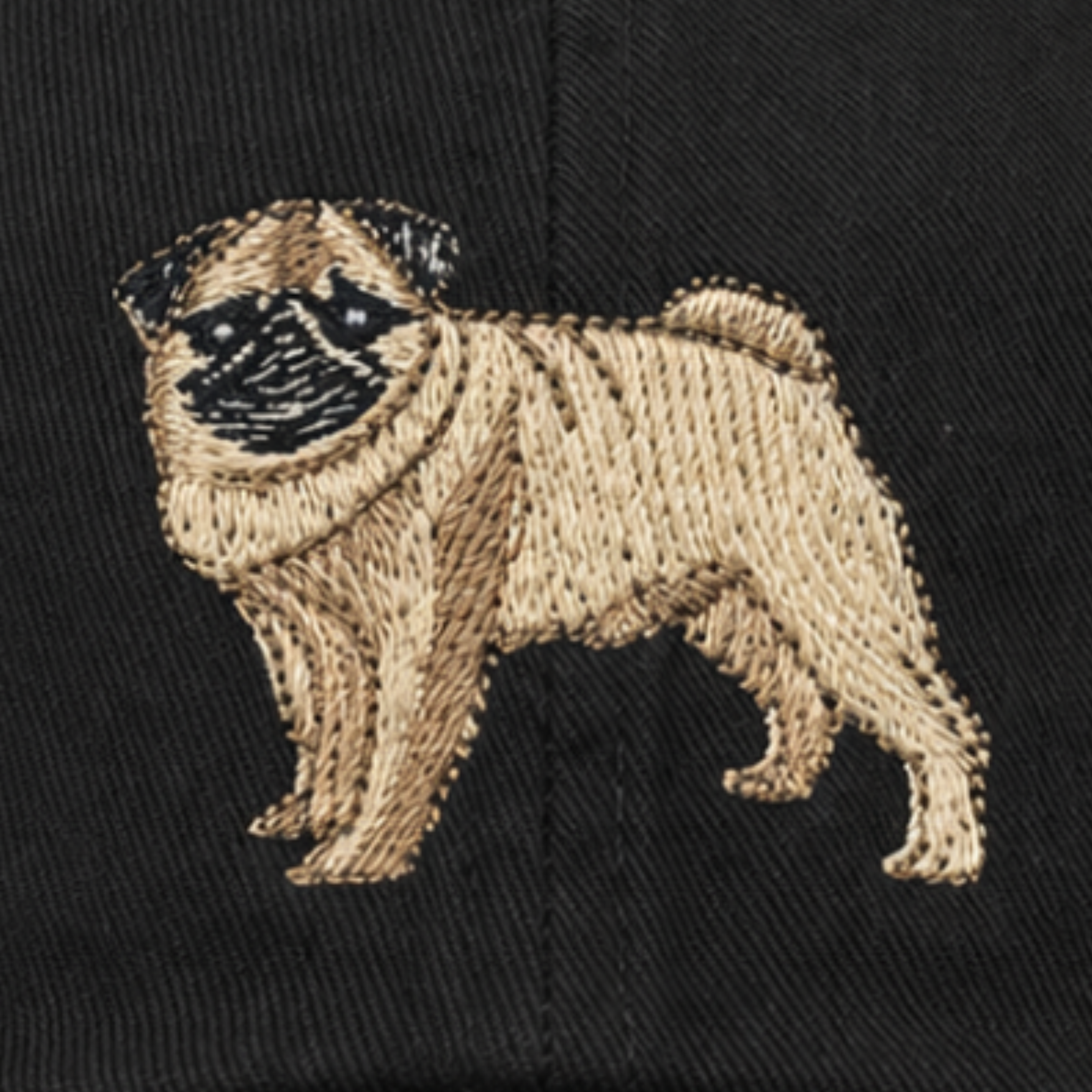 Pug Embroidered Black Baseball Cap
