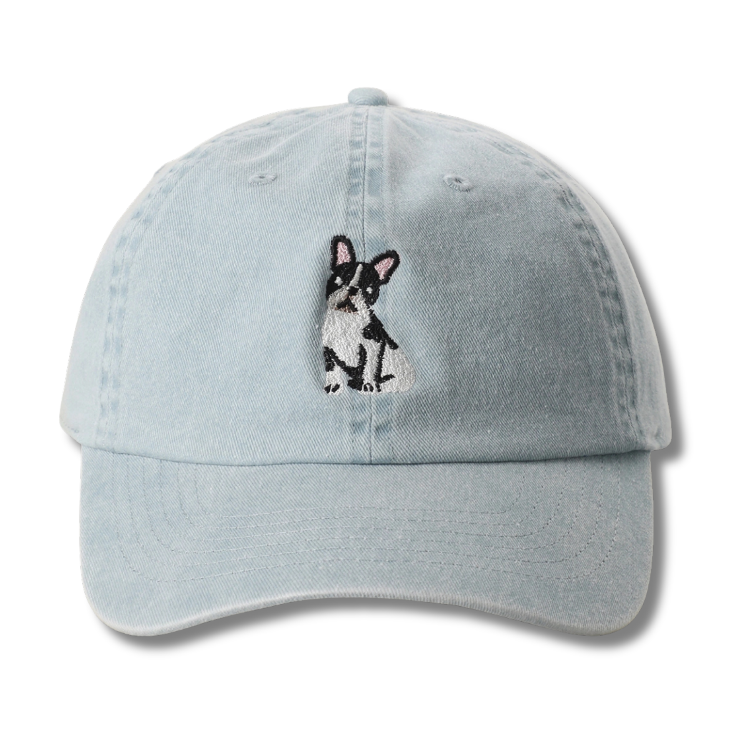 Boston Terrier Embroidered Light Blue Cotton Baseball Cap