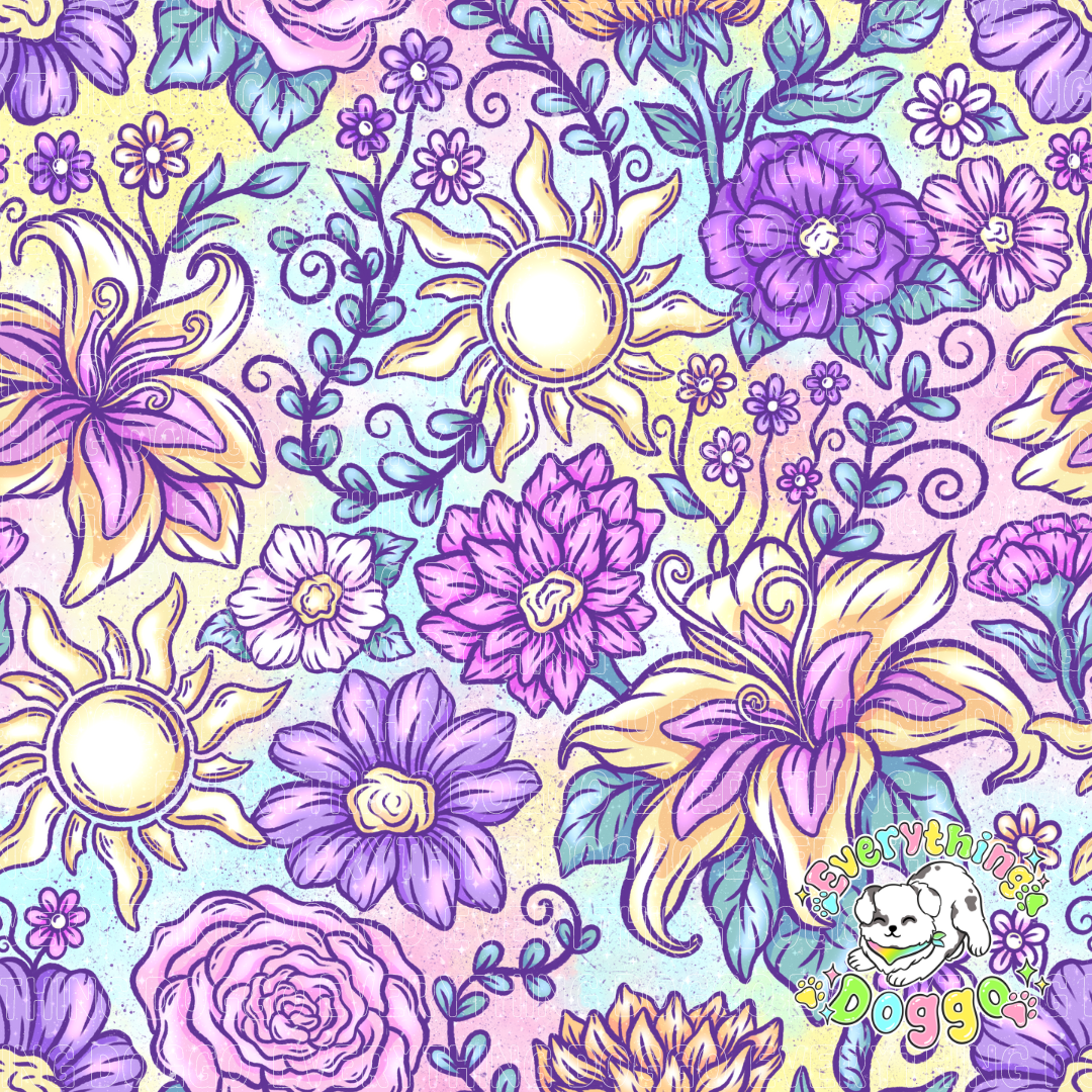 Sun Princess Floral (Pink, Teal, Yellow) - Bandana