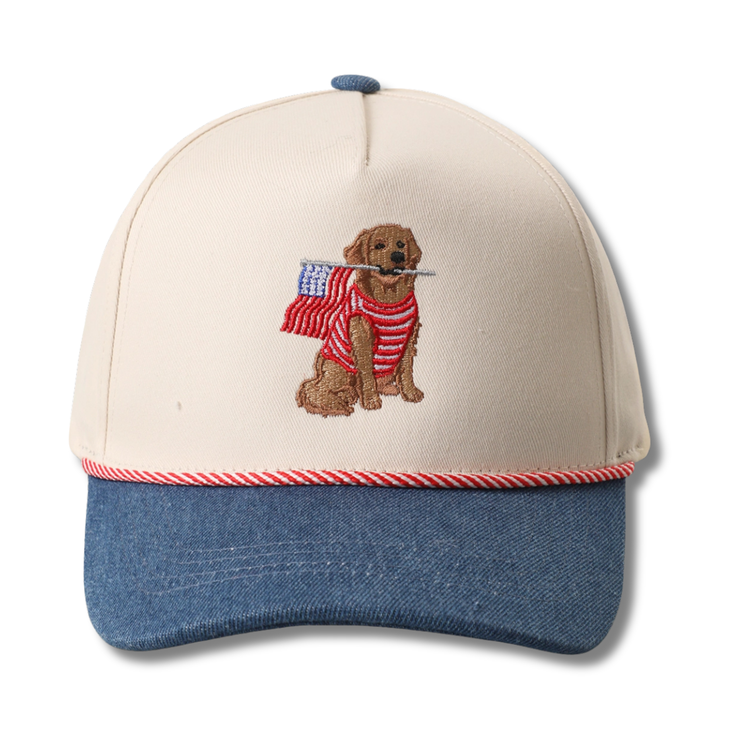 Golden Retriever USA Flag Denim Brim Trucker Hat
