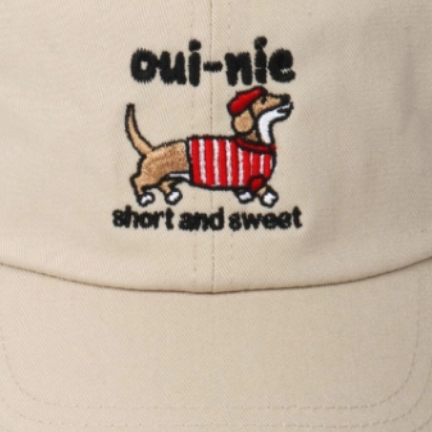 Oui-Nie Embroidered Beige Baseball Cap