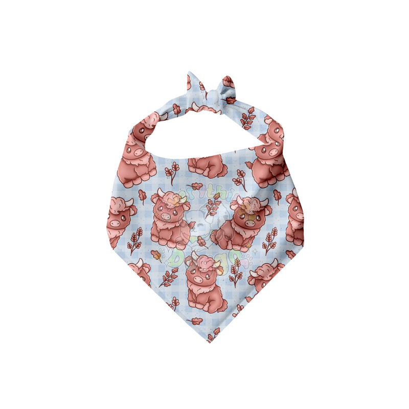 Highland Cows (Blue Gingham) - Bandana