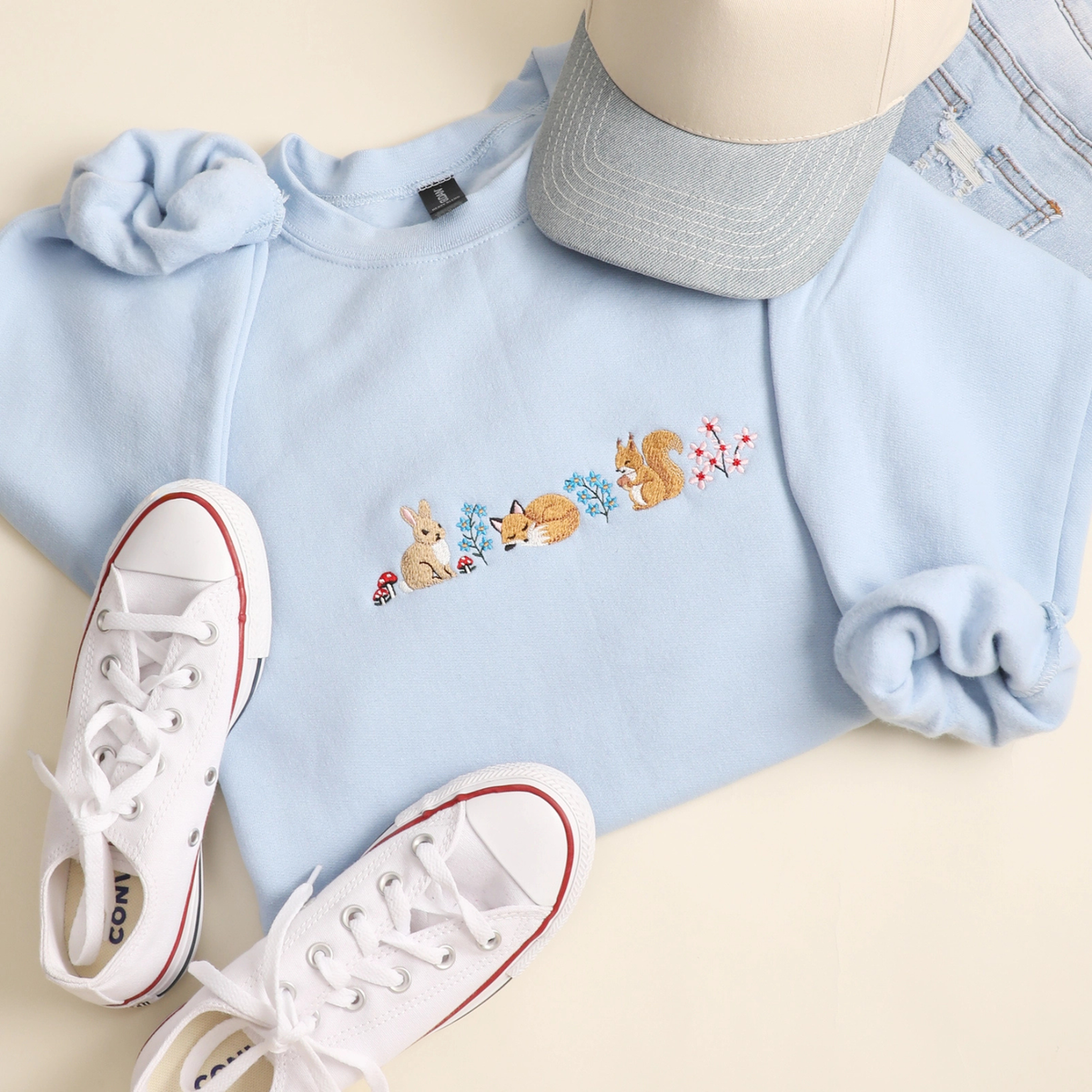 Woodland Animals and Wildflowers Embroidered Sweatshirt