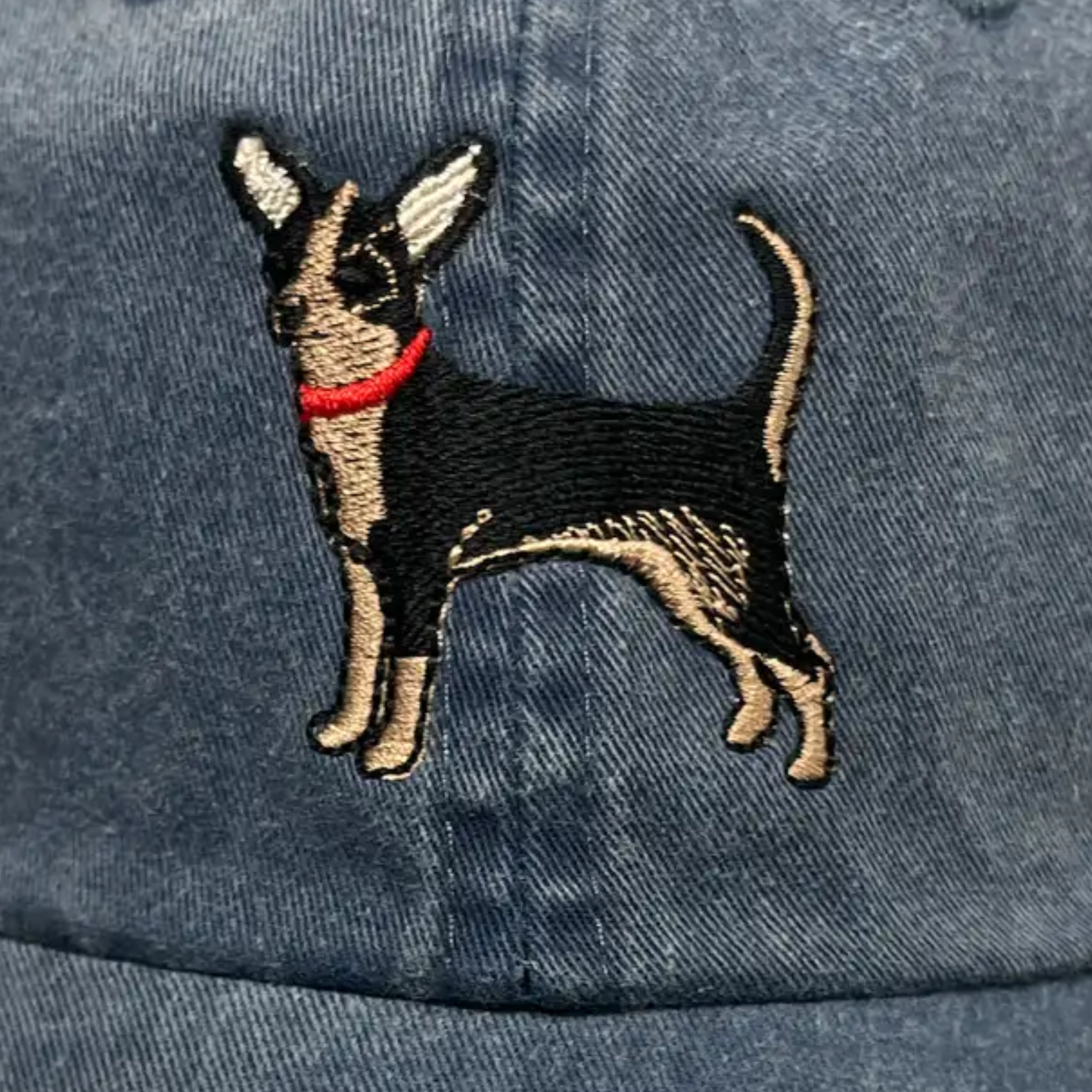 Black and Tan Chihuahua Embroidered Denim Baseball Cap