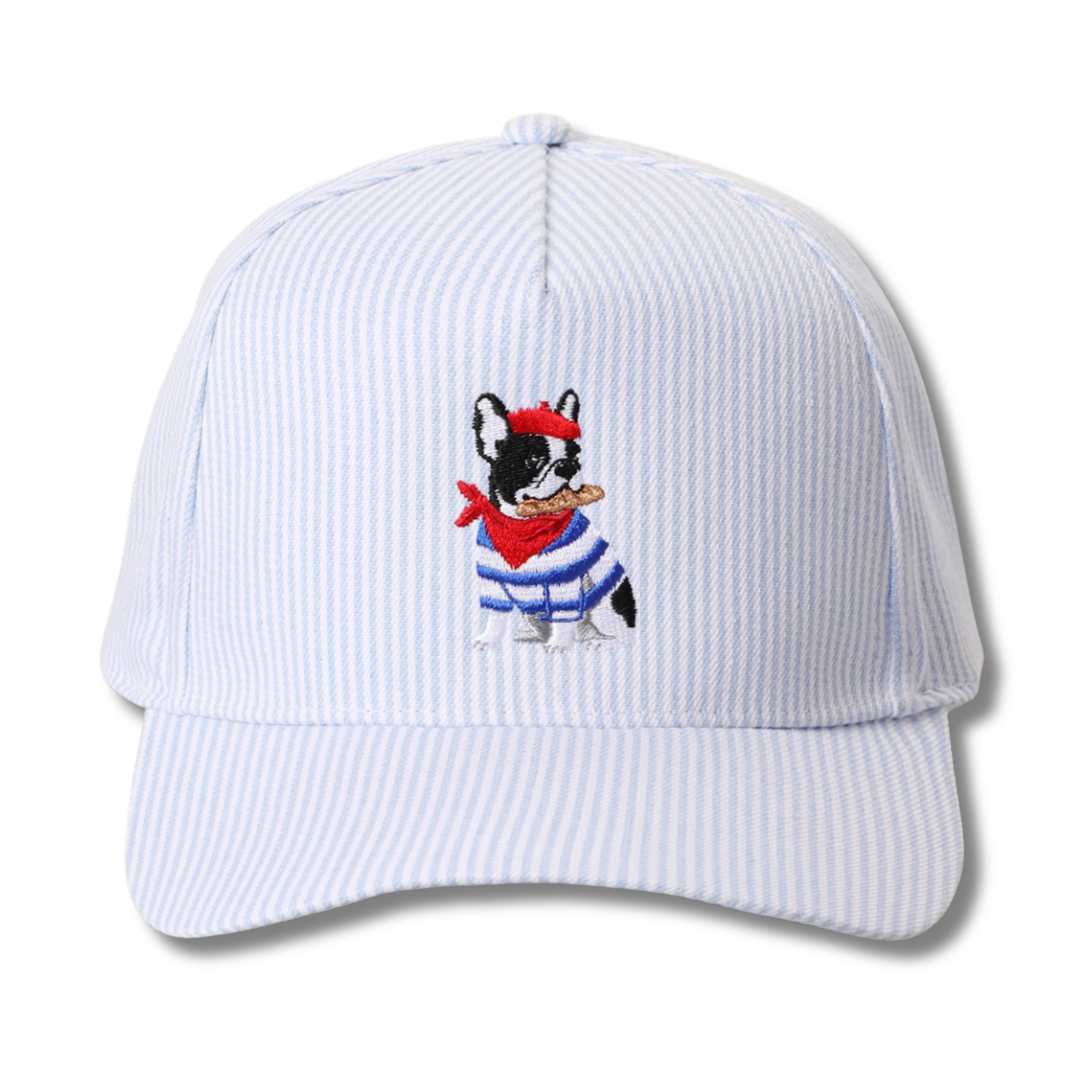 French Bulldog Embroidered Cap, Seersucker Trucker Hat