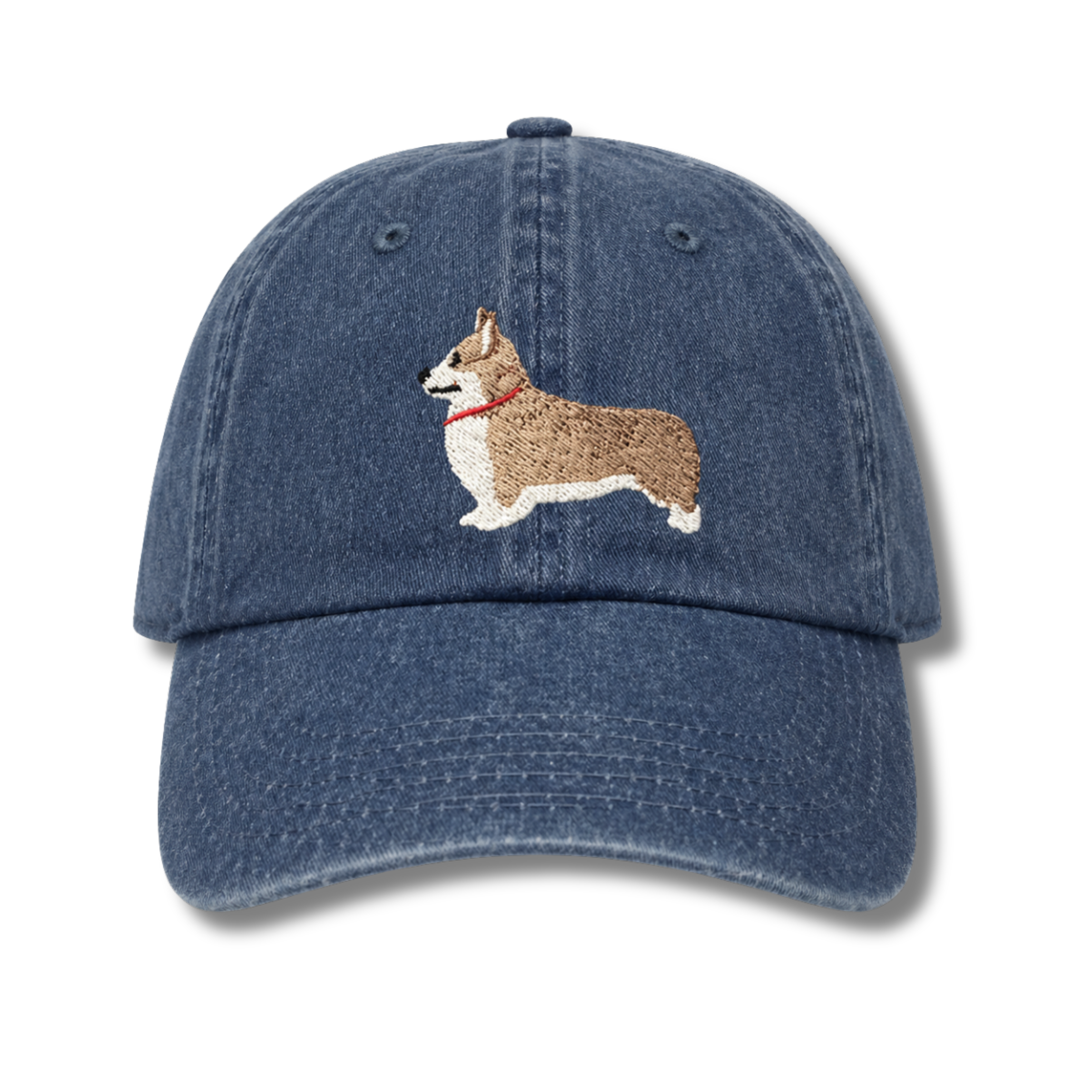 Fawn Pembroke Corgi Embroidered Denim Baseball Cap