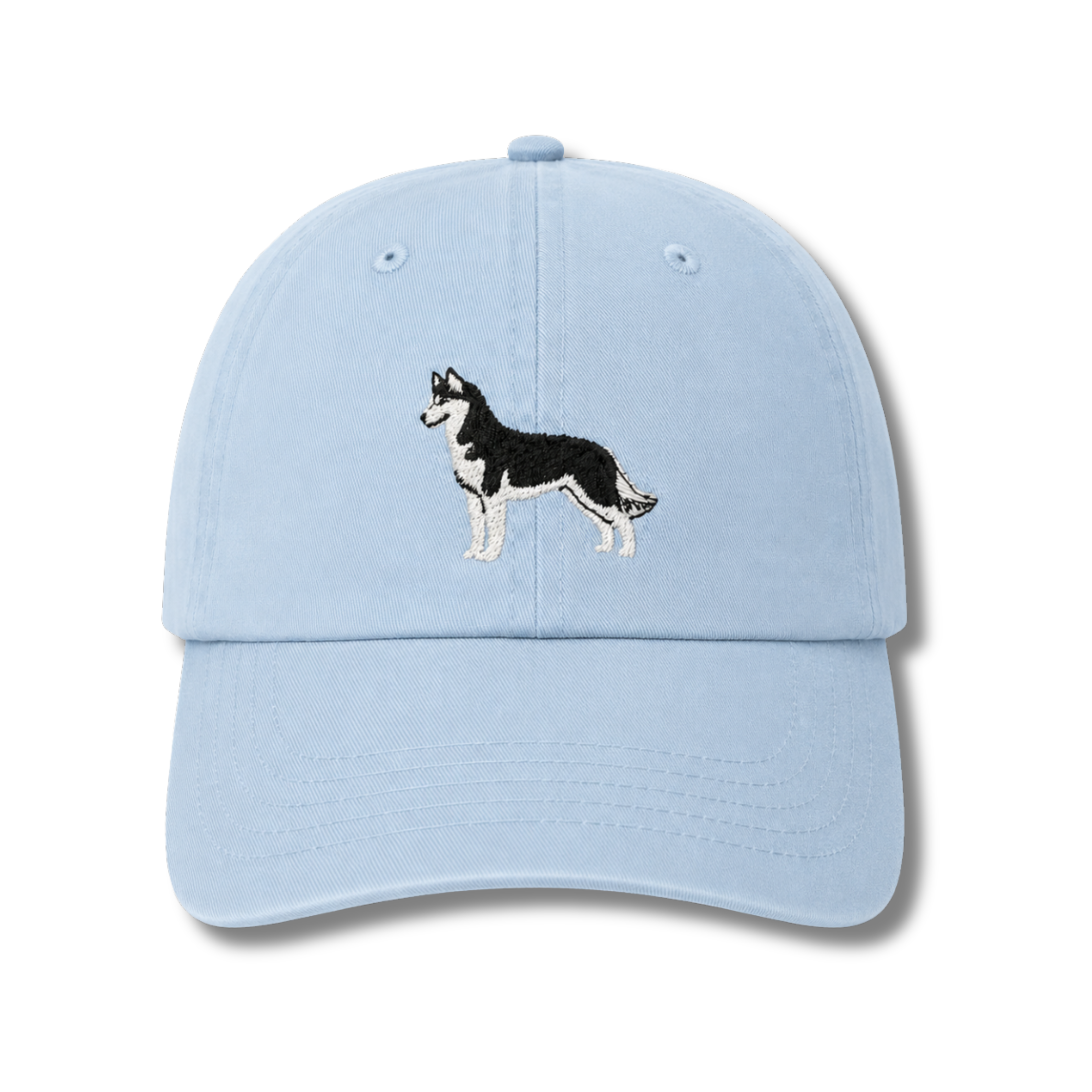 Black and White Siberian Husky Light Blue Cotton Baseball Cap