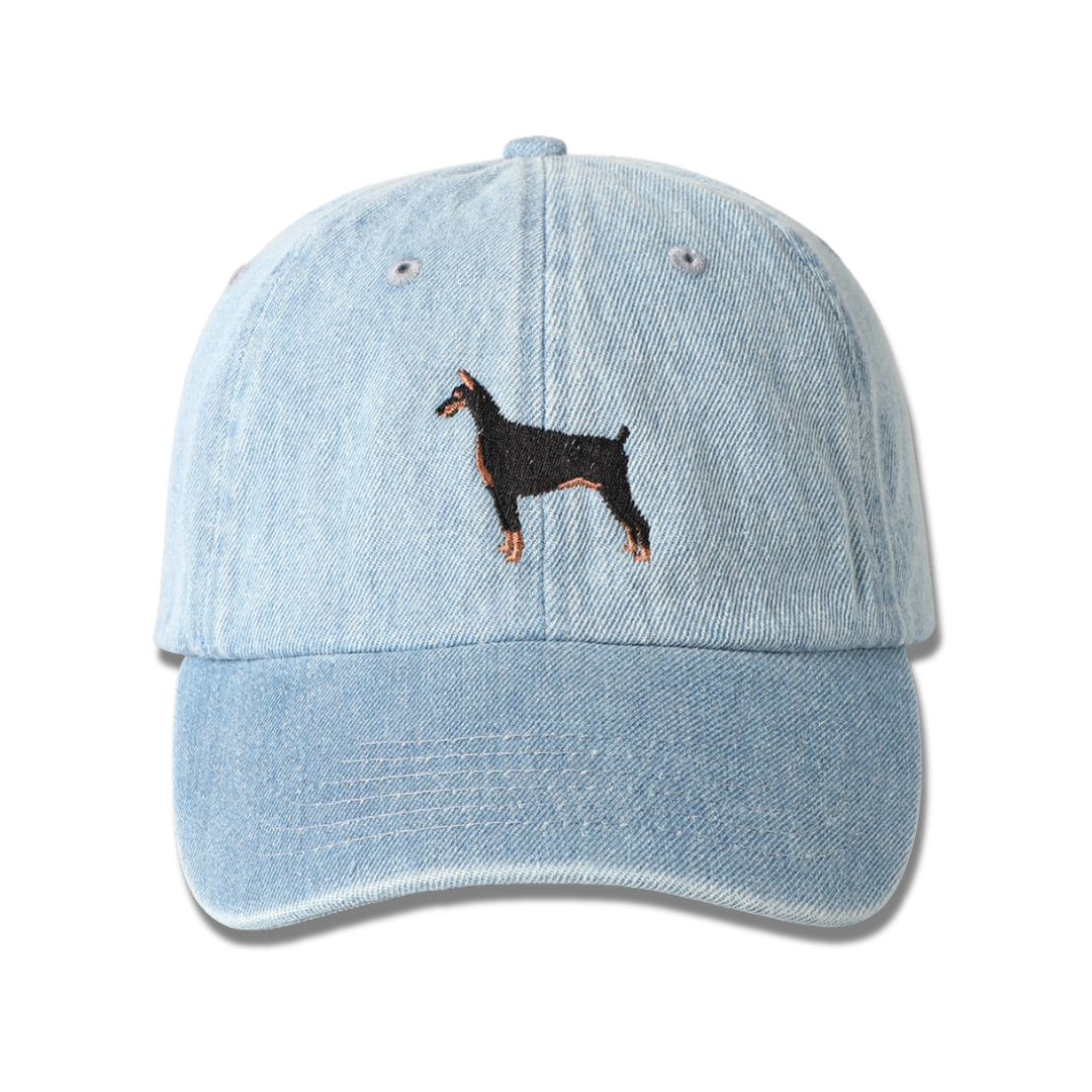 Doberman Dog Embroidered Denim Baseball Cap