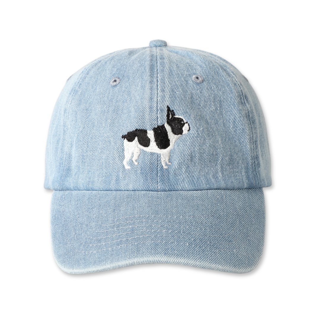 French Bulldog Dog Embroidered Denim Baseball Cap