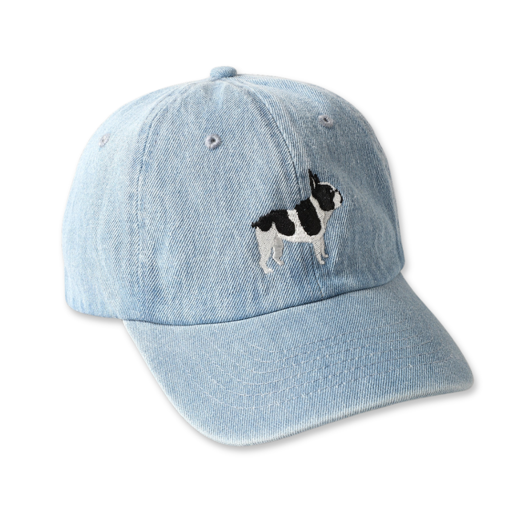 French Bulldog Dog Embroidered Denim Baseball Cap