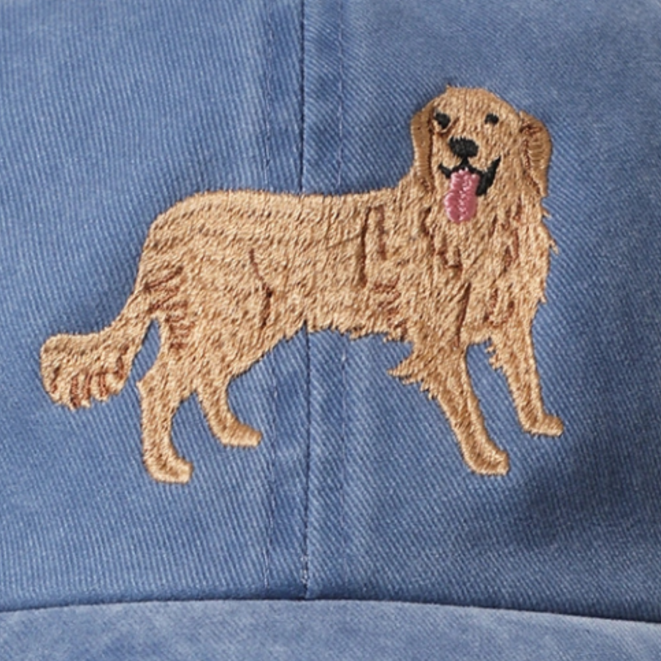 Golden Retriever Dog Embroidered Denim Blue Cotton Baseball Cap